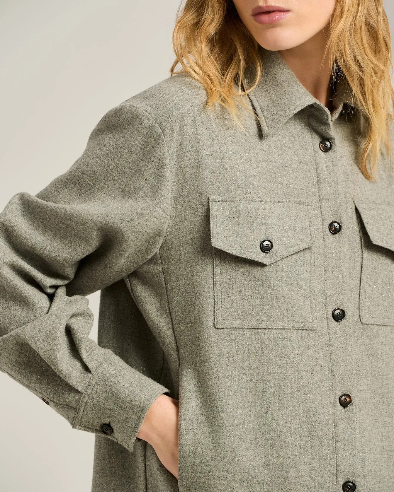 LIGHT GRAY WOOL AND CASHMERE-BLEND OVERSHIRT sold by Kiton product image thumbnail 4