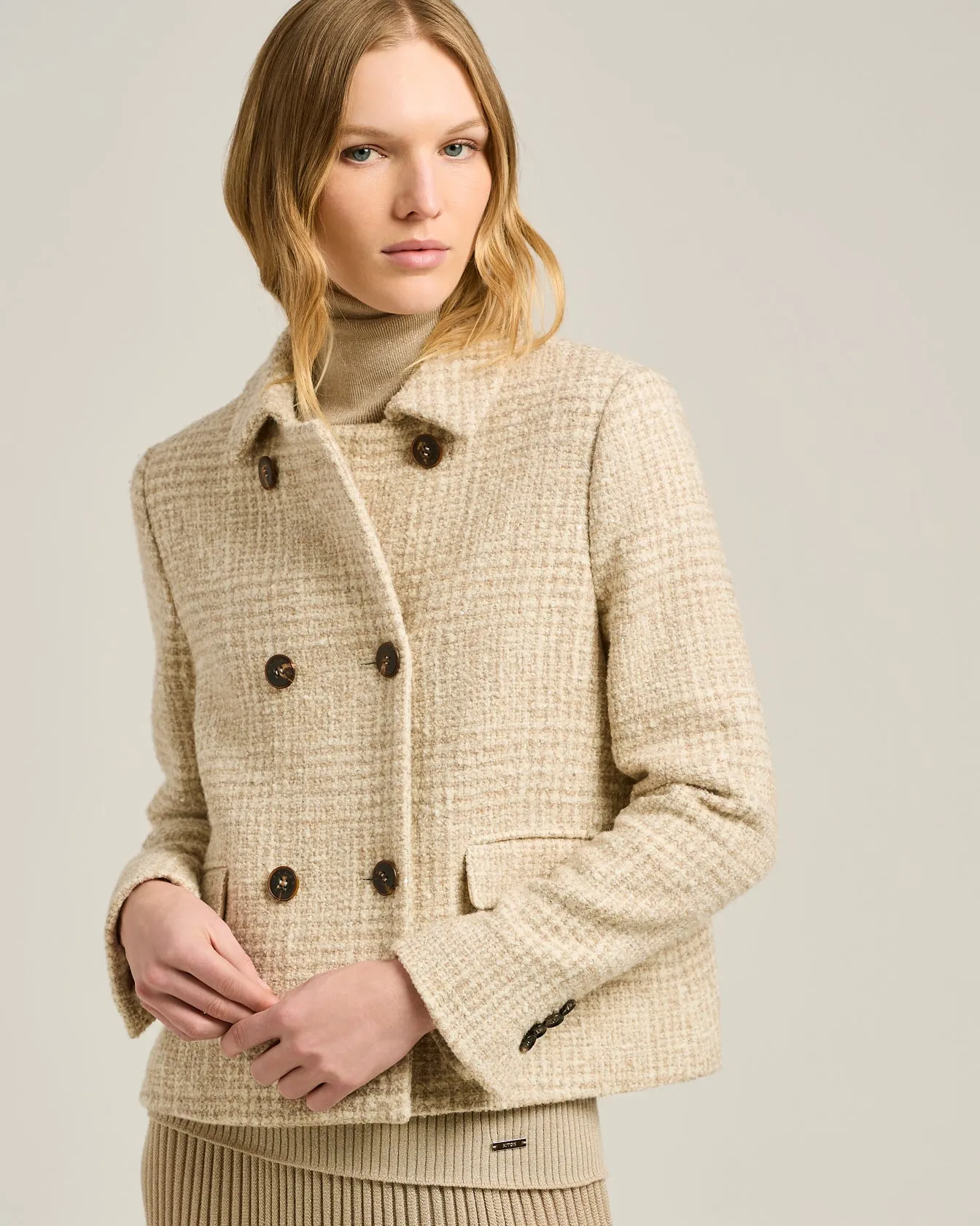BEIGE DOUBLE-BREASTED WOOL AND ALPACA-BLEND PEA COAT sold by Kiton product image thumbnail 4