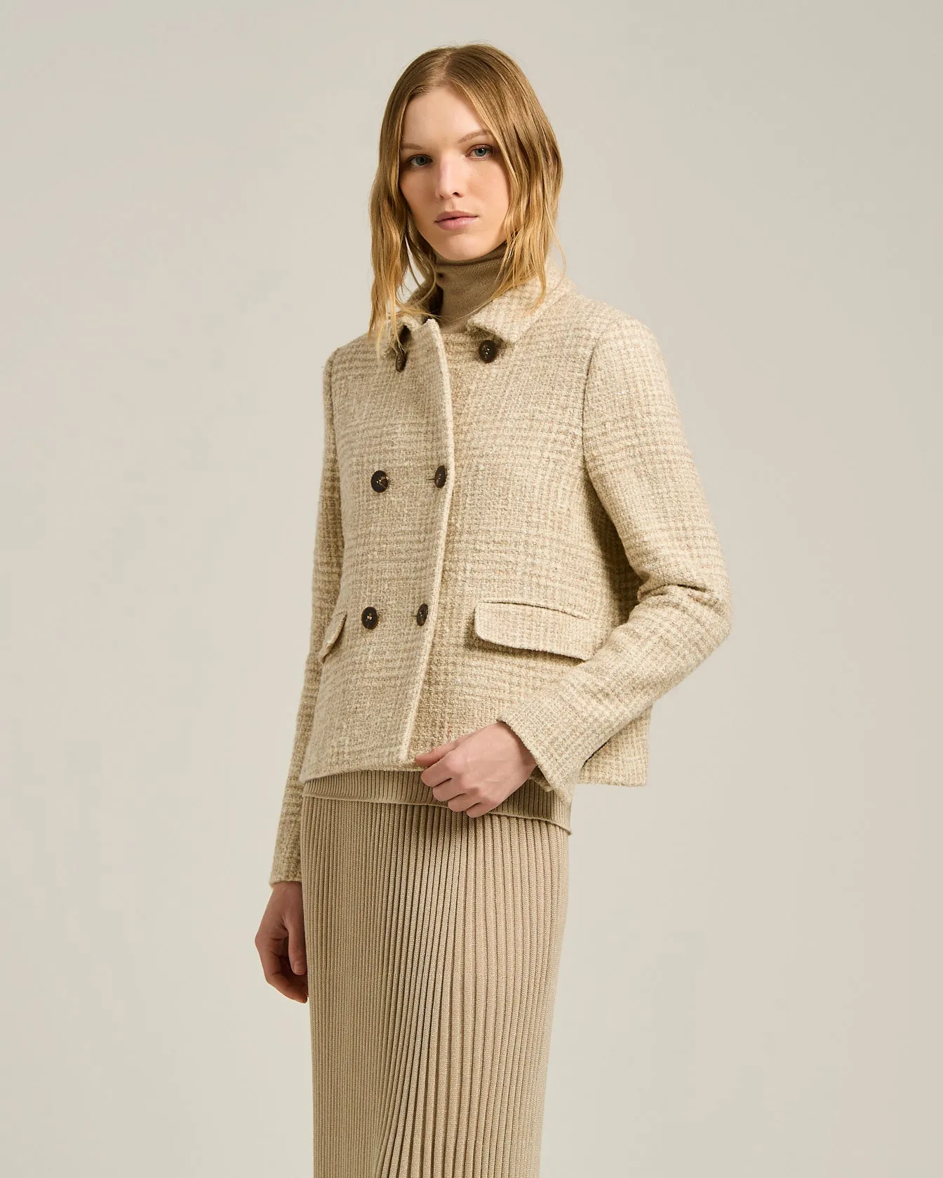 BEIGE DOUBLE-BREASTED WOOL AND ALPACA-BLEND PEA COAT sold by Kiton product image thumbnail 2