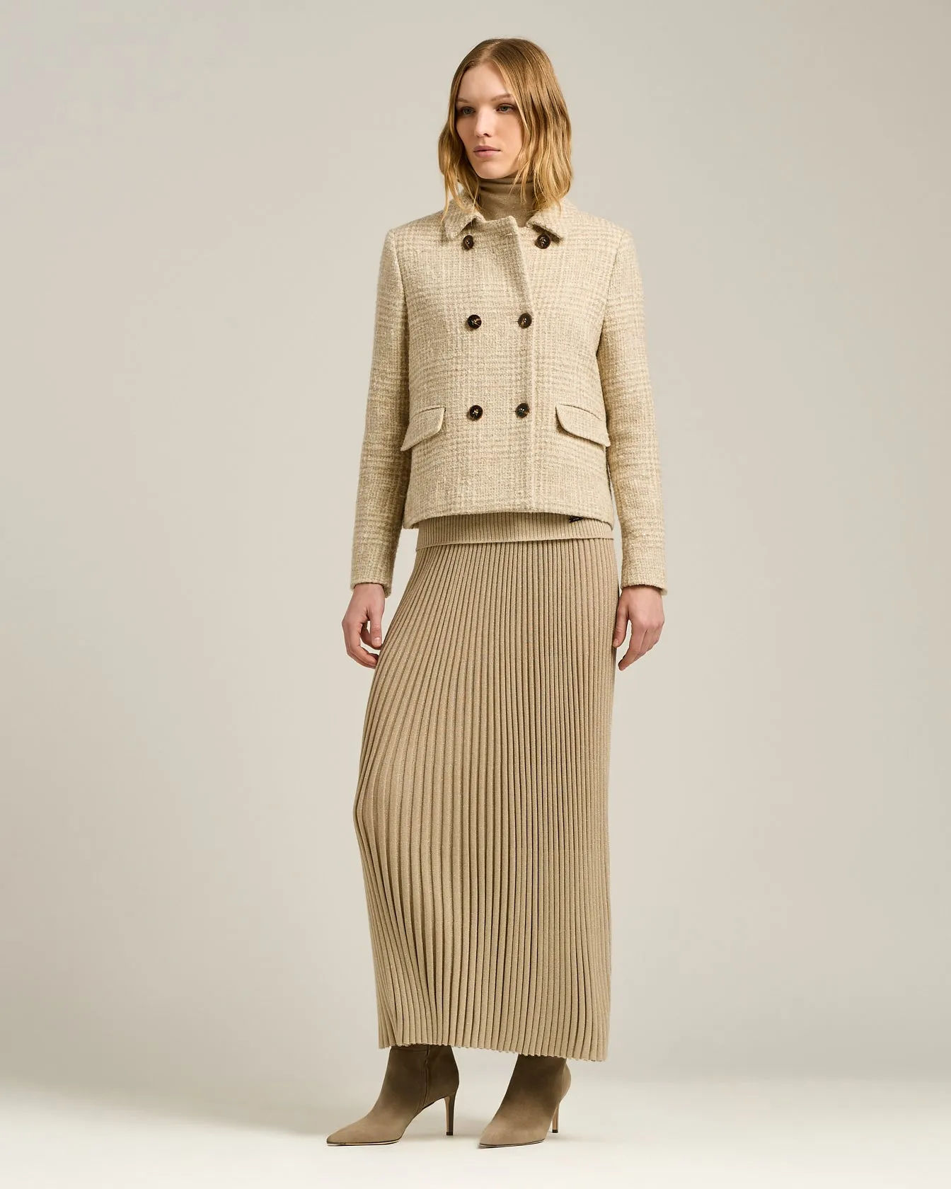 BEIGE DOUBLE-BREASTED WOOL AND ALPACA-BLEND PEA COAT sold by Kiton product image thumbnail 5