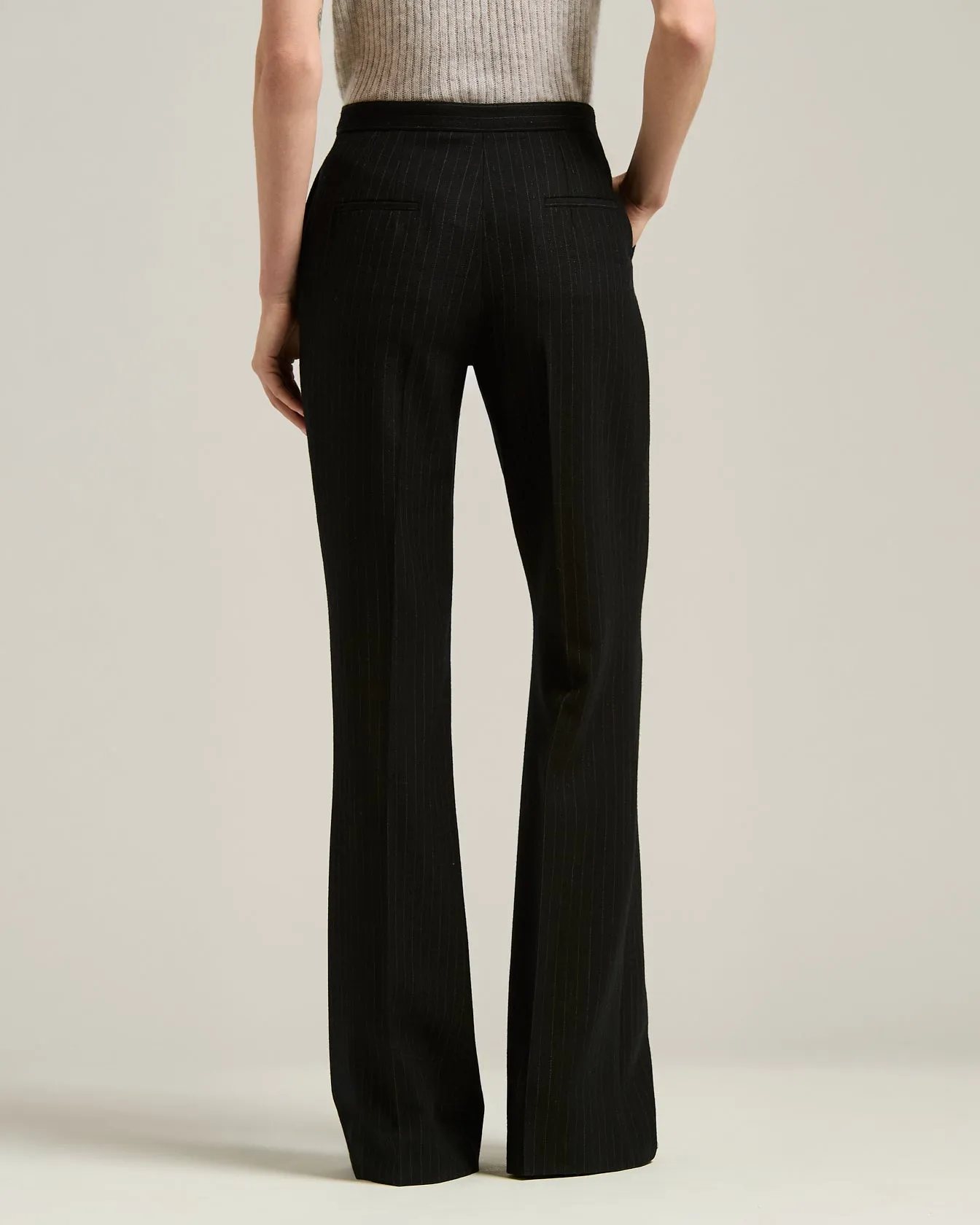 BLACK WIDE-LEG PINSTRIPE WORSTED WOOL TROUSERS sold by Kiton product image thumbnail 3