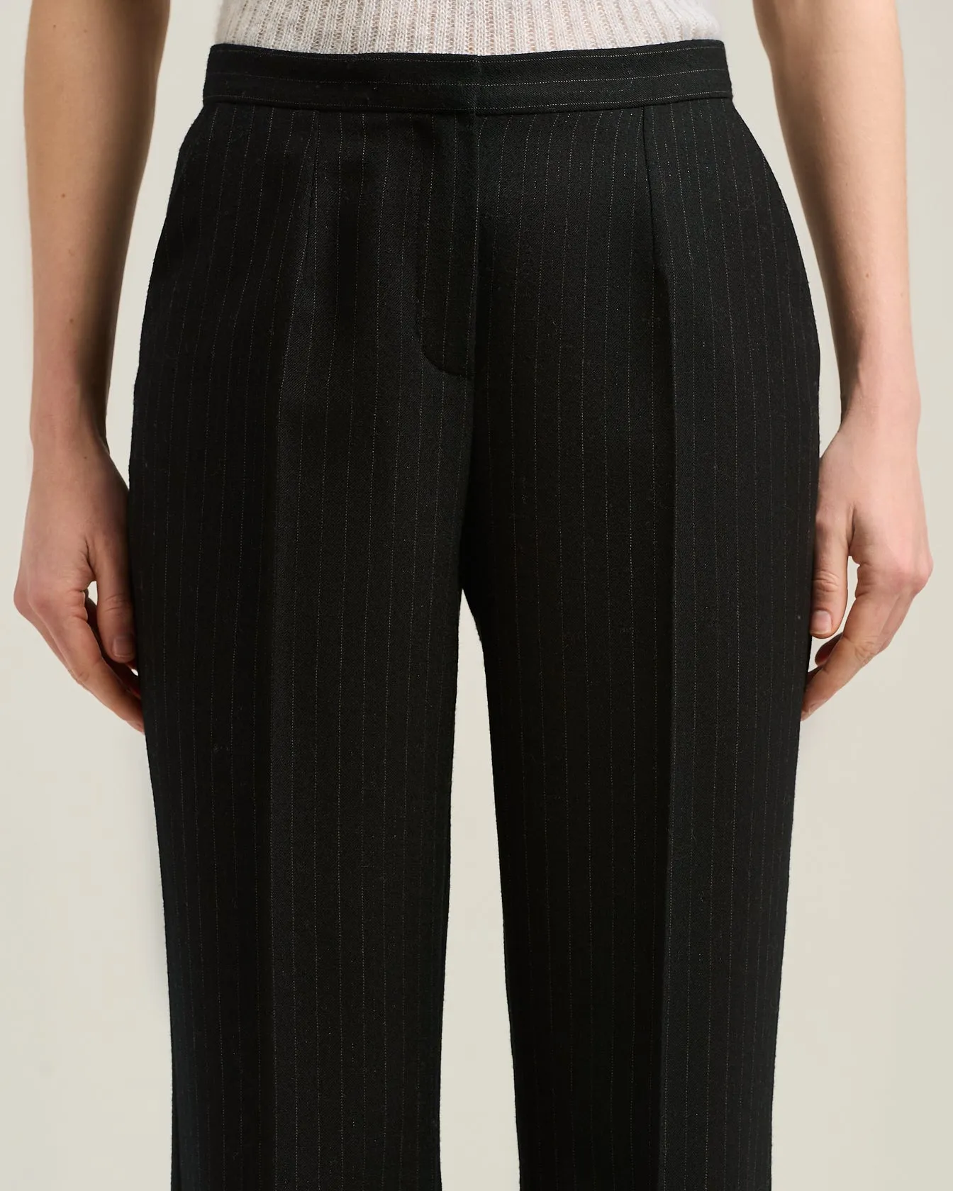 BLACK WIDE-LEG PINSTRIPE WORSTED WOOL TROUSERS sold by Kiton product image thumbnail 4