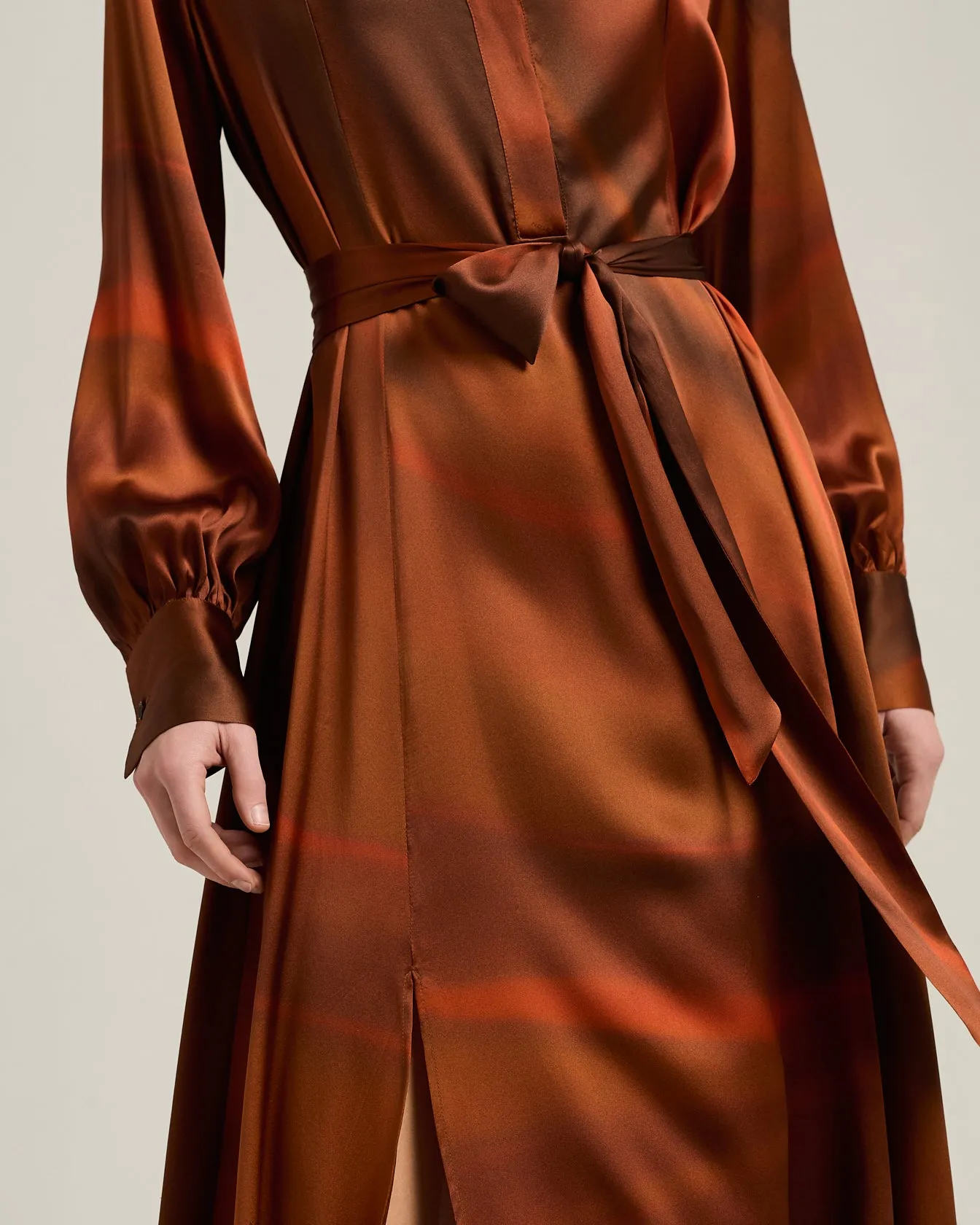 BROWN AND RUST PRINTED LONG SILK SHIRT DRESS sold by Kiton product image thumbnail 4