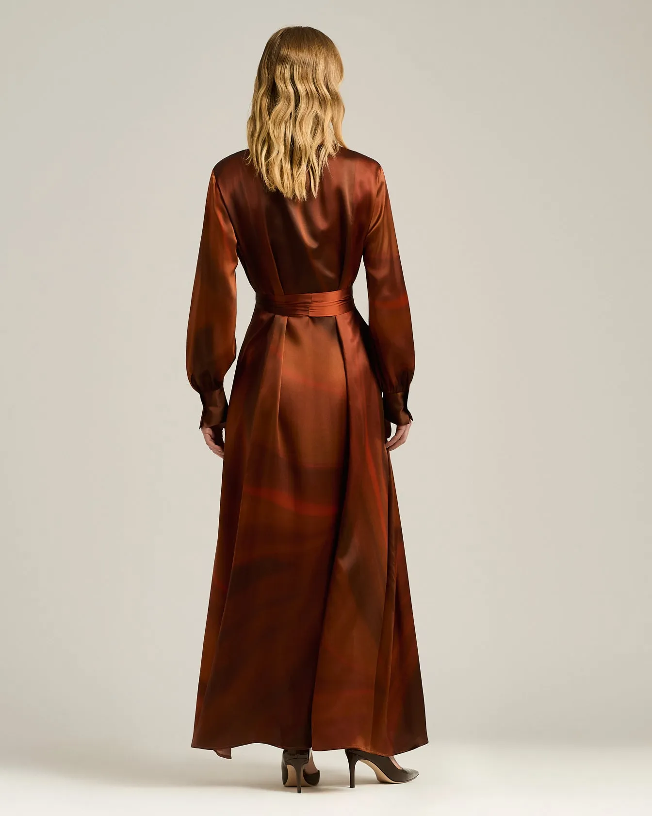 BROWN AND RUST PRINTED LONG SILK SHIRT DRESS sold by Kiton product image thumbnail 3