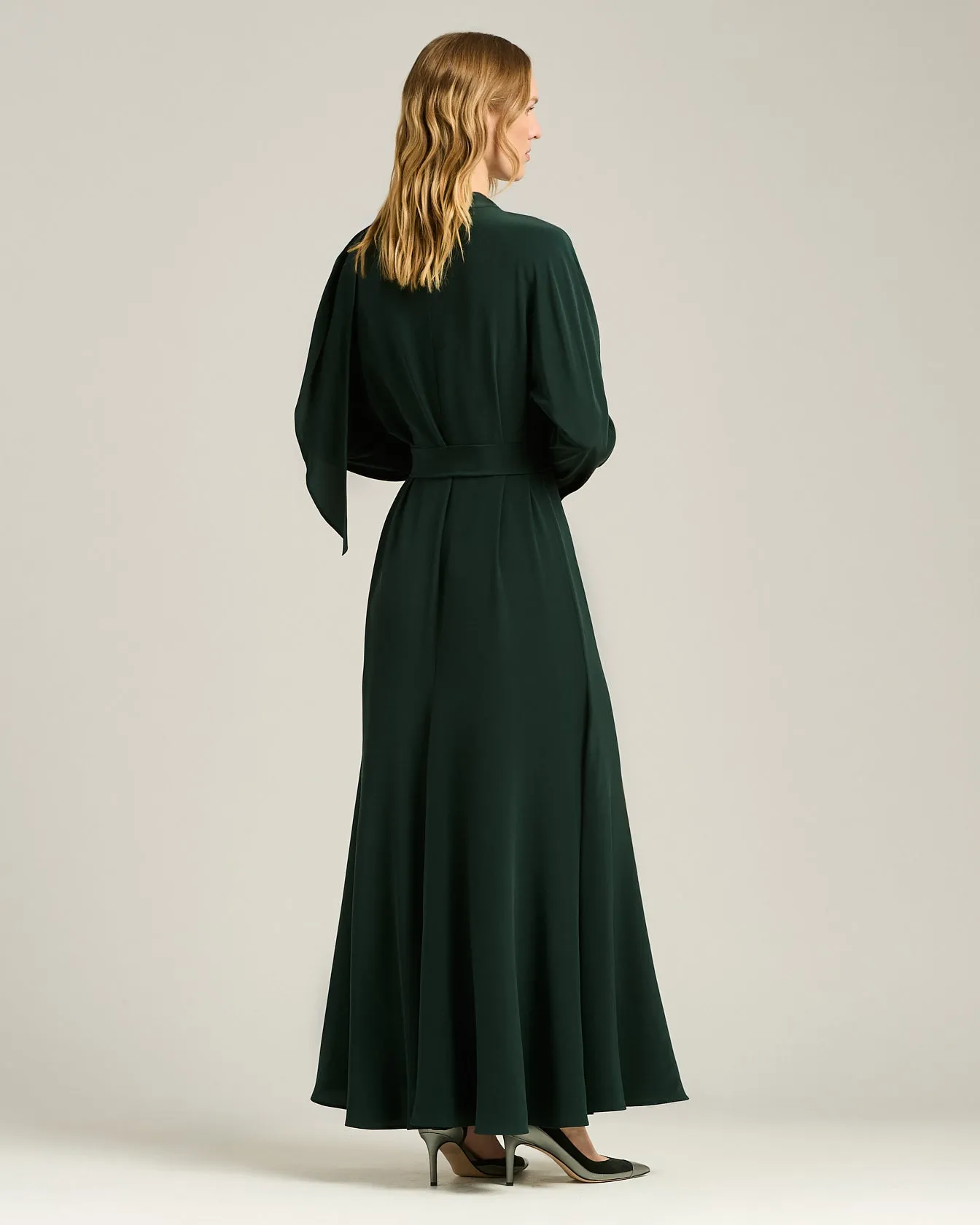 PINE GREEN LONG SILK DRESS WITH DRAPED NECKLINE sold by Kiton product image thumbnail 3