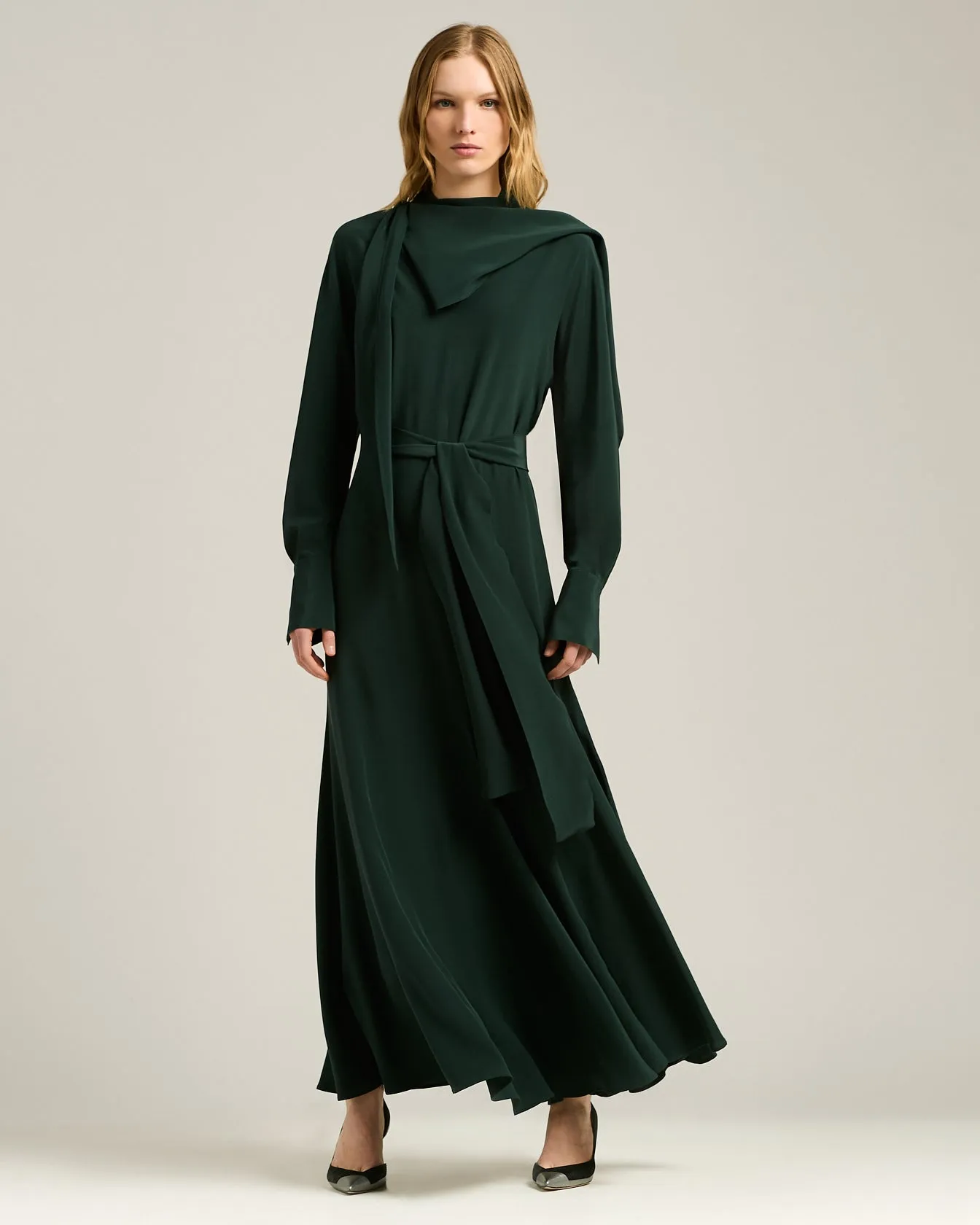 PINE GREEN LONG SILK DRESS WITH DRAPED NECKLINE sold by Kiton product image thumbnail 5