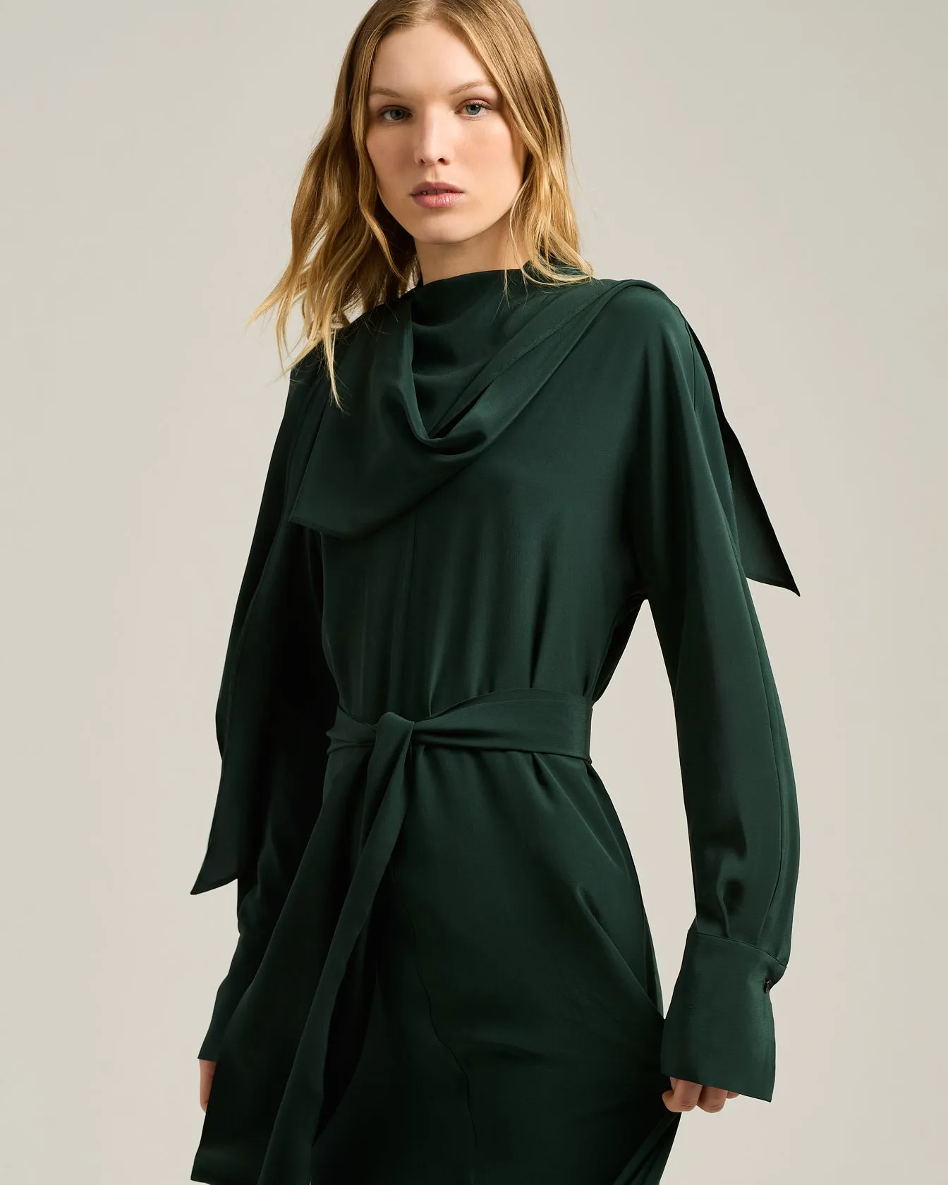 PINE GREEN LONG SILK DRESS WITH DRAPED NECKLINE sold by Kiton product image thumbnail 4