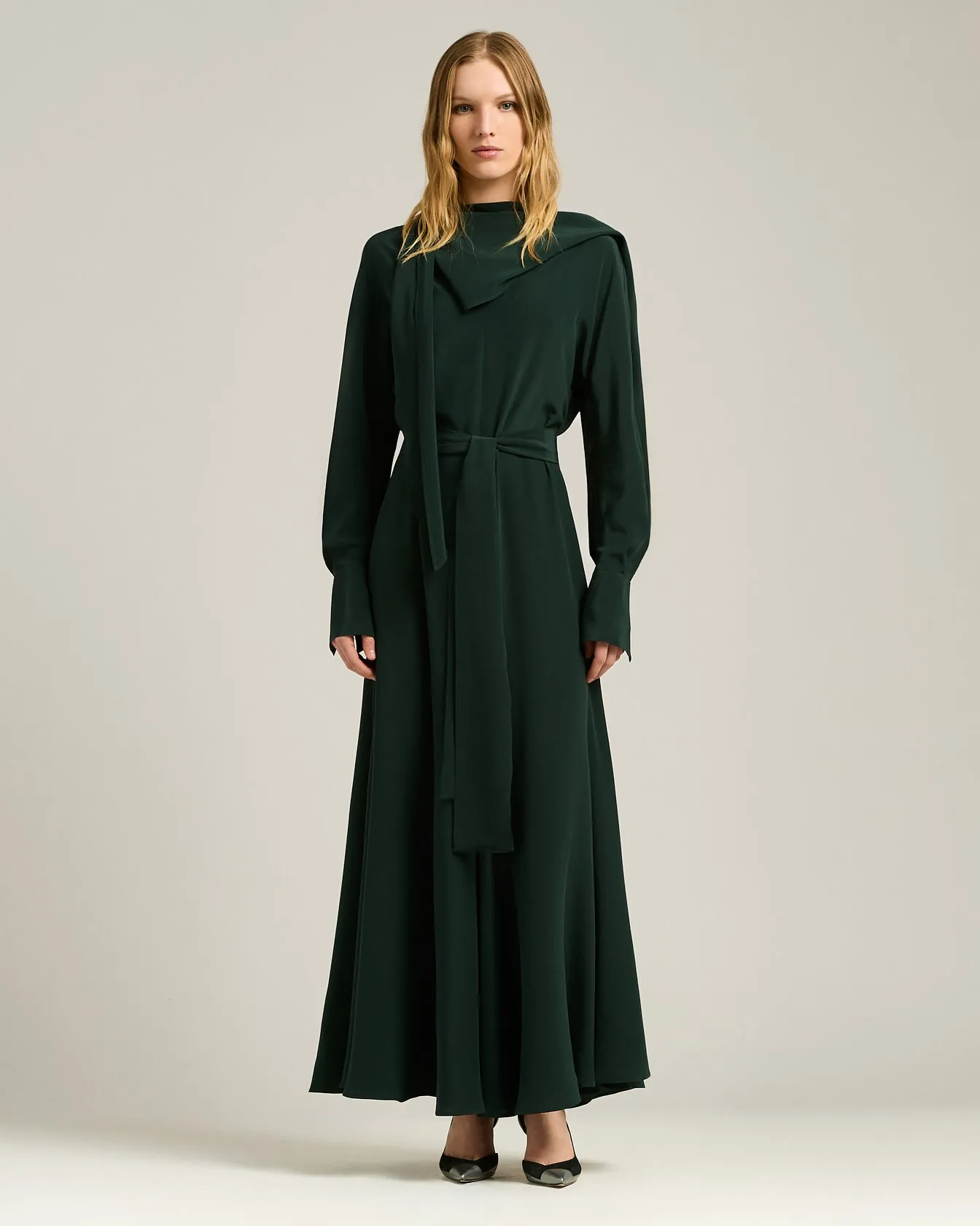 PINE GREEN LONG SILK DRESS WITH DRAPED NECKLINE sold by Kiton product image thumbnail 2