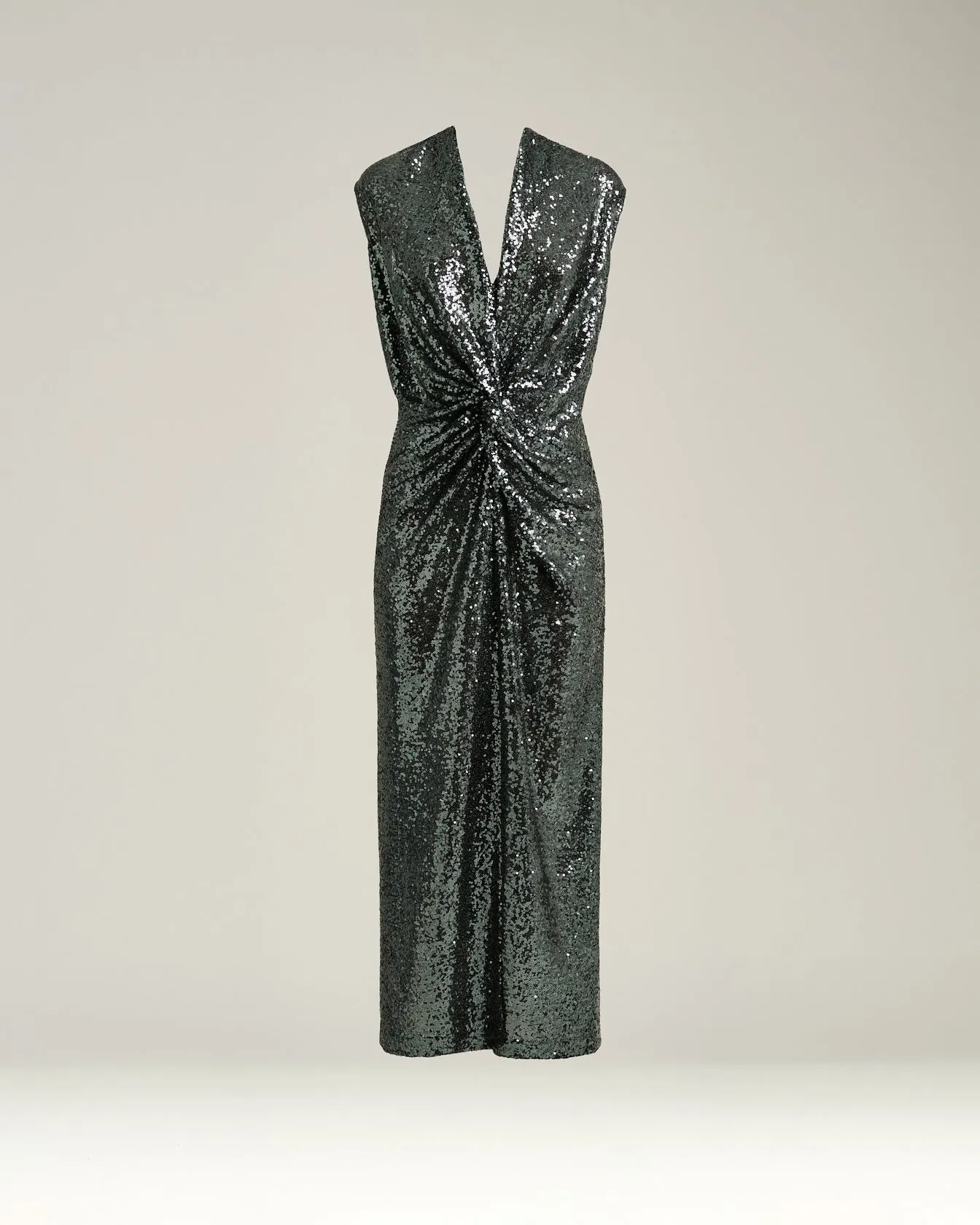GRAY DRAPED MIDI DRESS WITH SEQUINS sold by Kiton