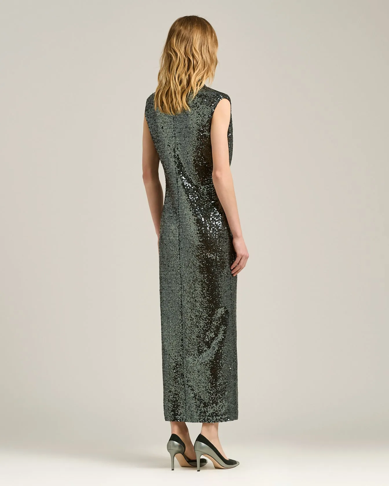 GRAY DRAPED MIDI DRESS WITH SEQUINS sold by Kiton product image thumbnail 3