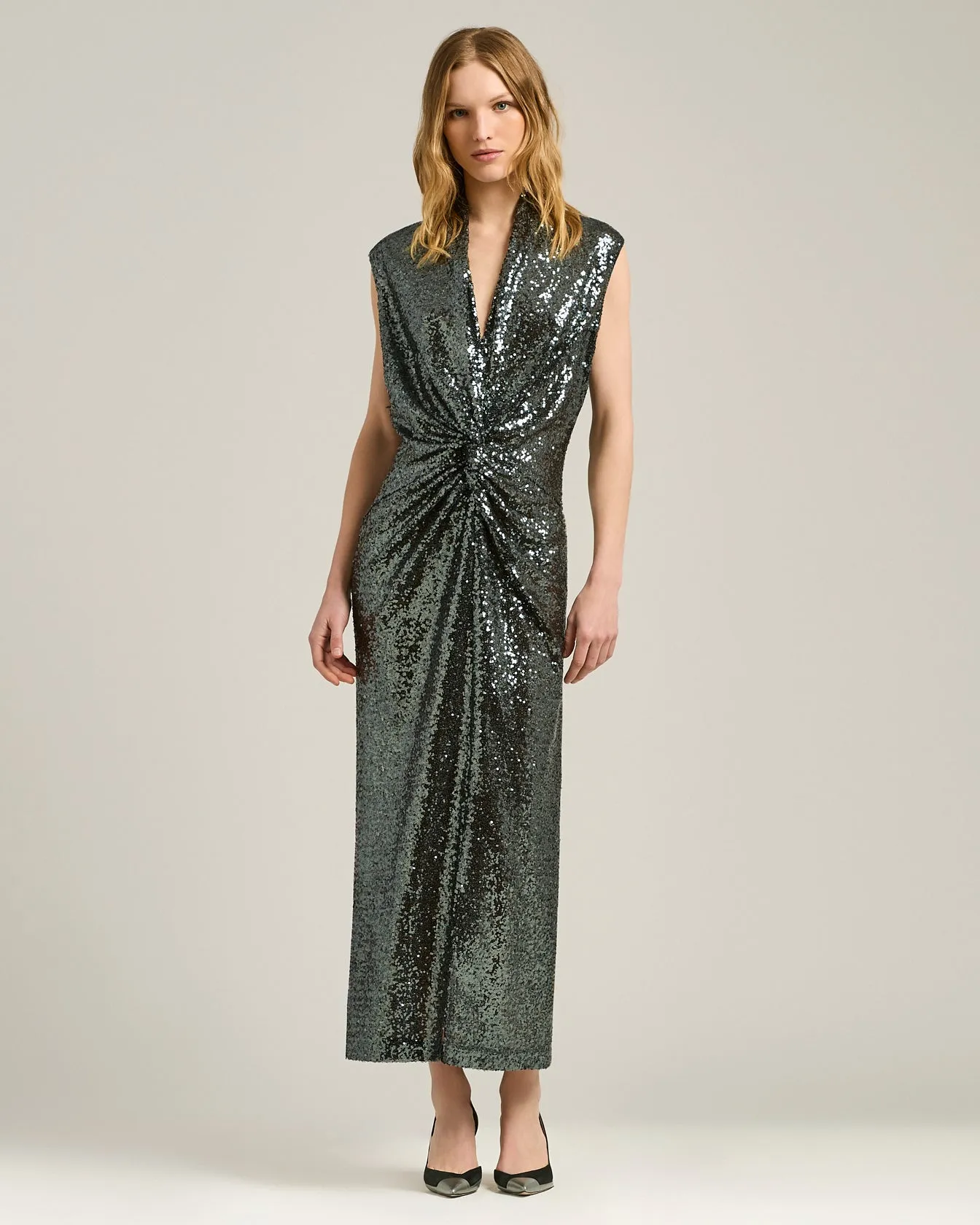 GRAY DRAPED MIDI DRESS WITH SEQUINS sold by Kiton product image thumbnail 5