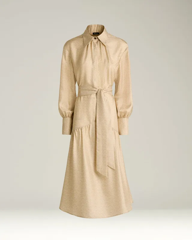 BEIGE PRINTED SILK KNEE-LENGTH SHIRT DRESS sold by Kiton