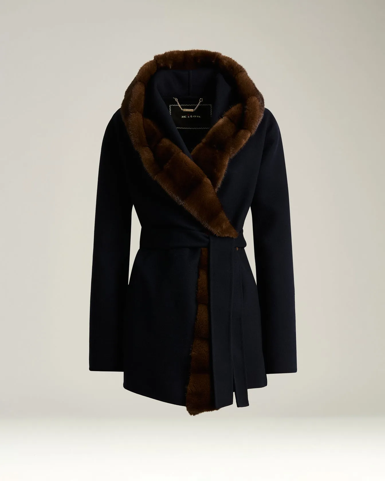 BLUE SHORT CASHMERE COAT WITH MINK FUR sold by Kiton