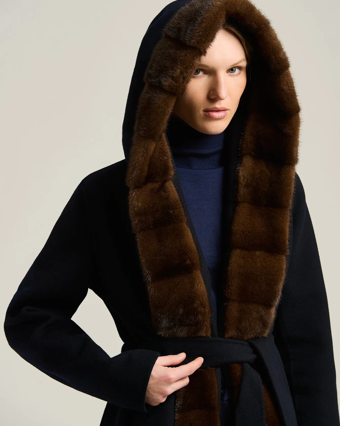 BLUE SHORT CASHMERE COAT WITH MINK FUR sold by Kiton product image thumbnail 4
