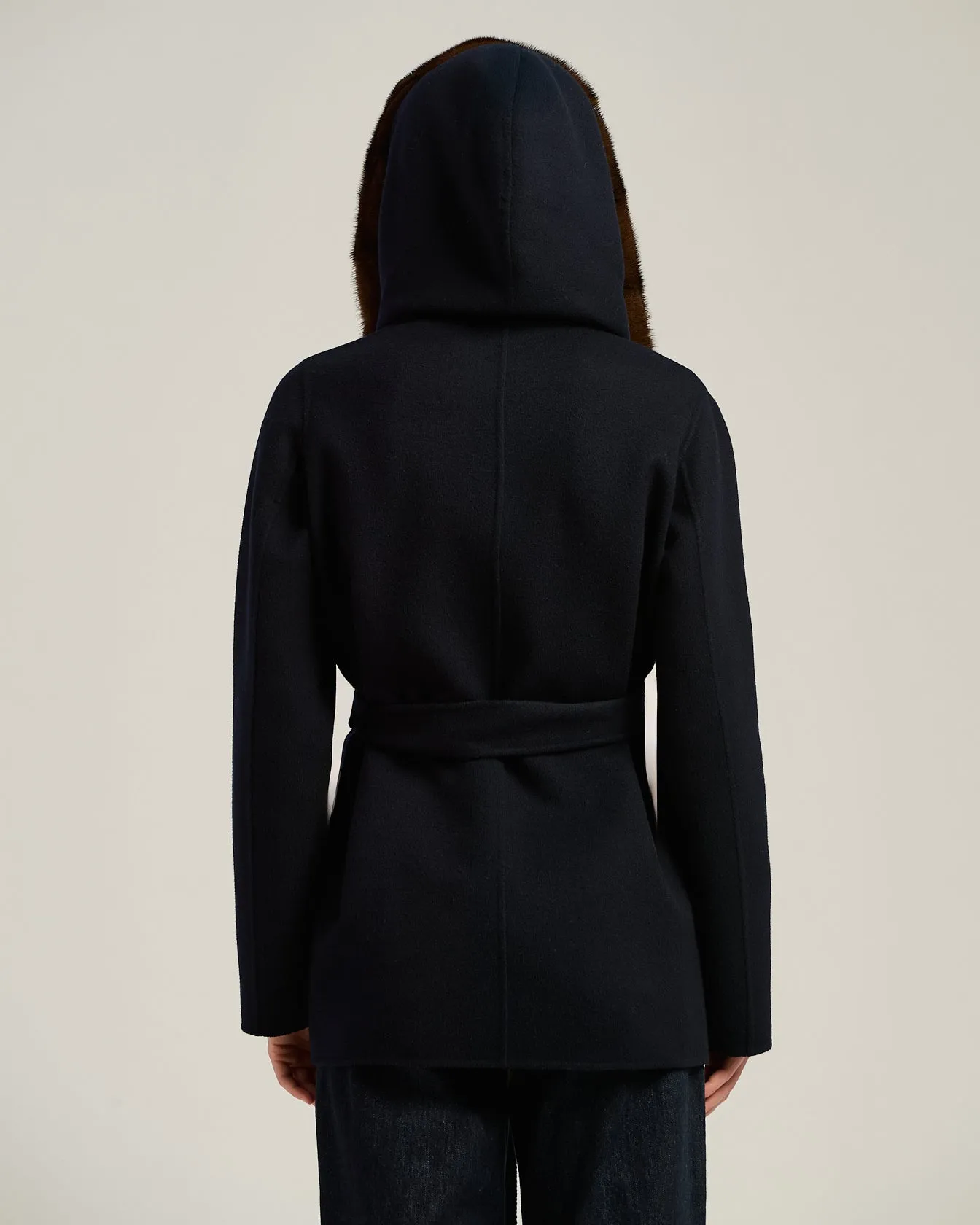 BLUE SHORT CASHMERE COAT WITH MINK FUR sold by Kiton product image thumbnail 3