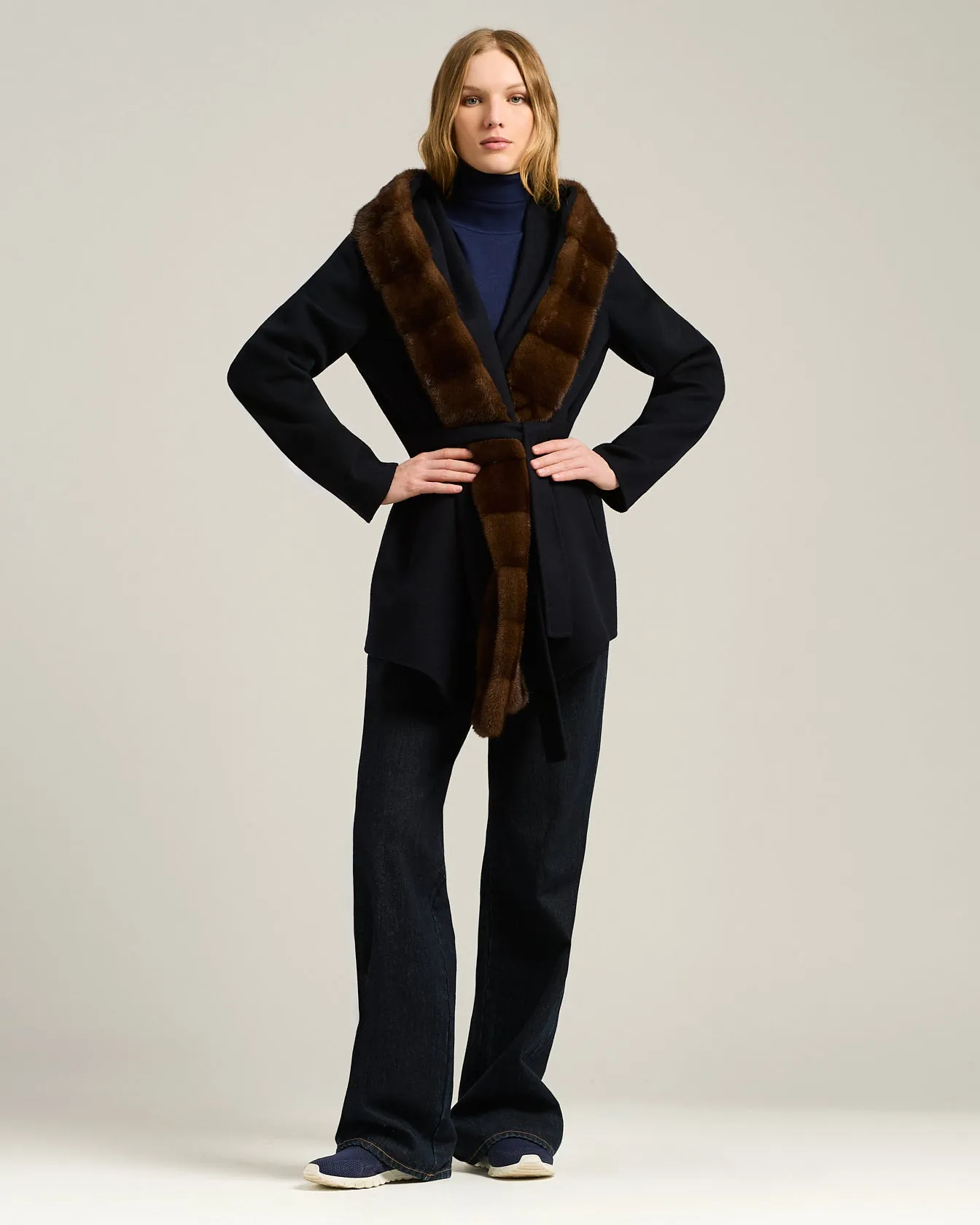 BLUE SHORT CASHMERE COAT WITH MINK FUR sold by Kiton product image thumbnail 5