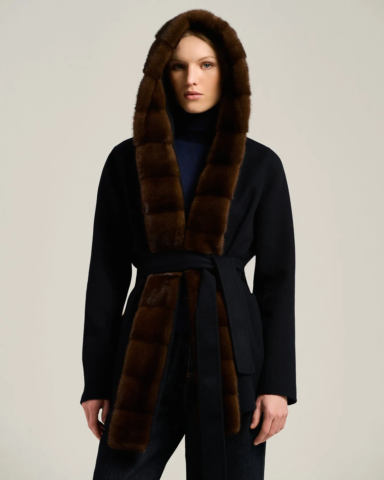 BLUE SHORT CASHMERE COAT WITH MINK FUR sold by Kiton product image thumbnail 2