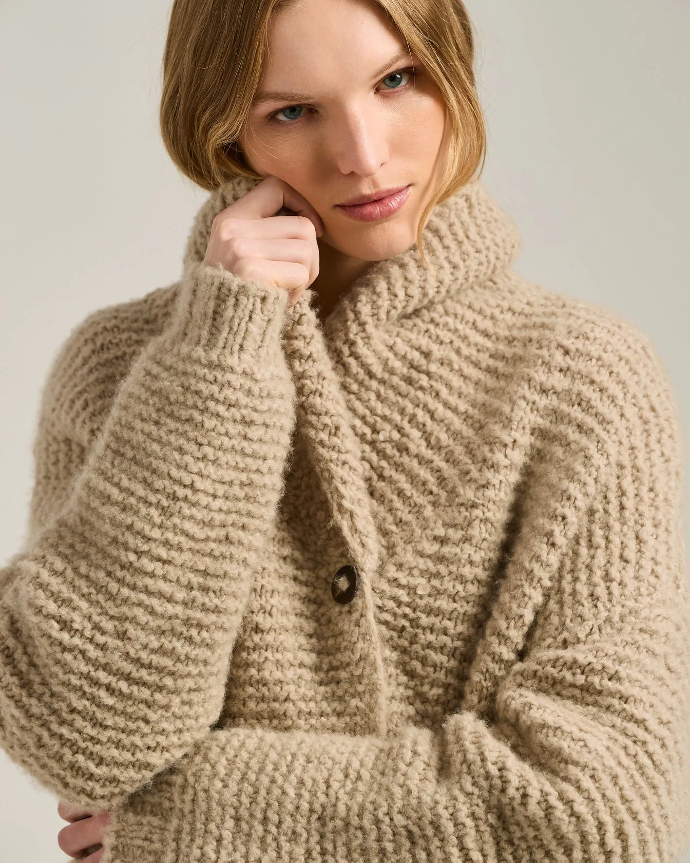 BEIGE CASHMERE CARDIGAN WITH SHAWL COLLAR sold by Kiton product image thumbnail 4