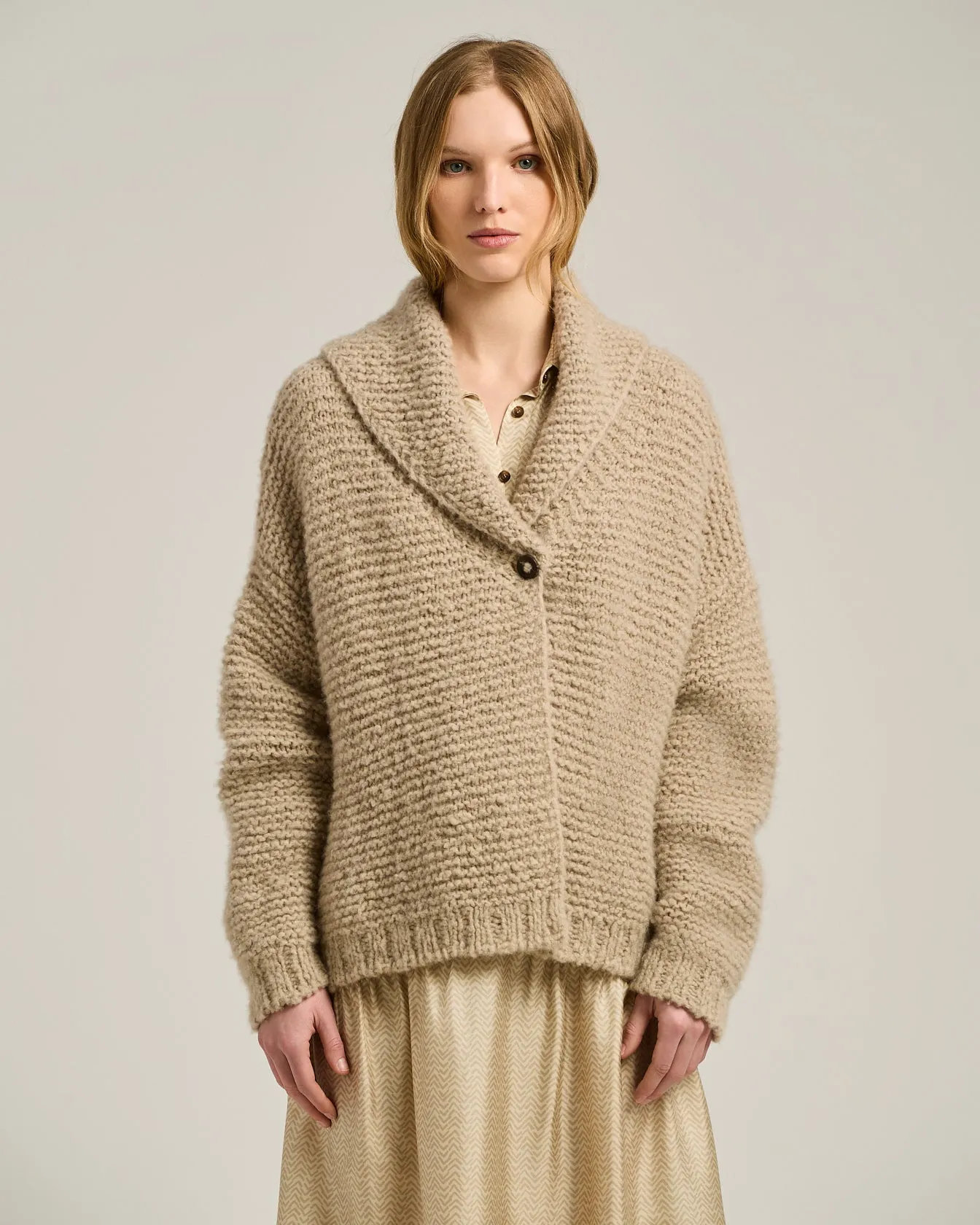 BEIGE CASHMERE CARDIGAN WITH SHAWL COLLAR sold by Kiton product image thumbnail 2