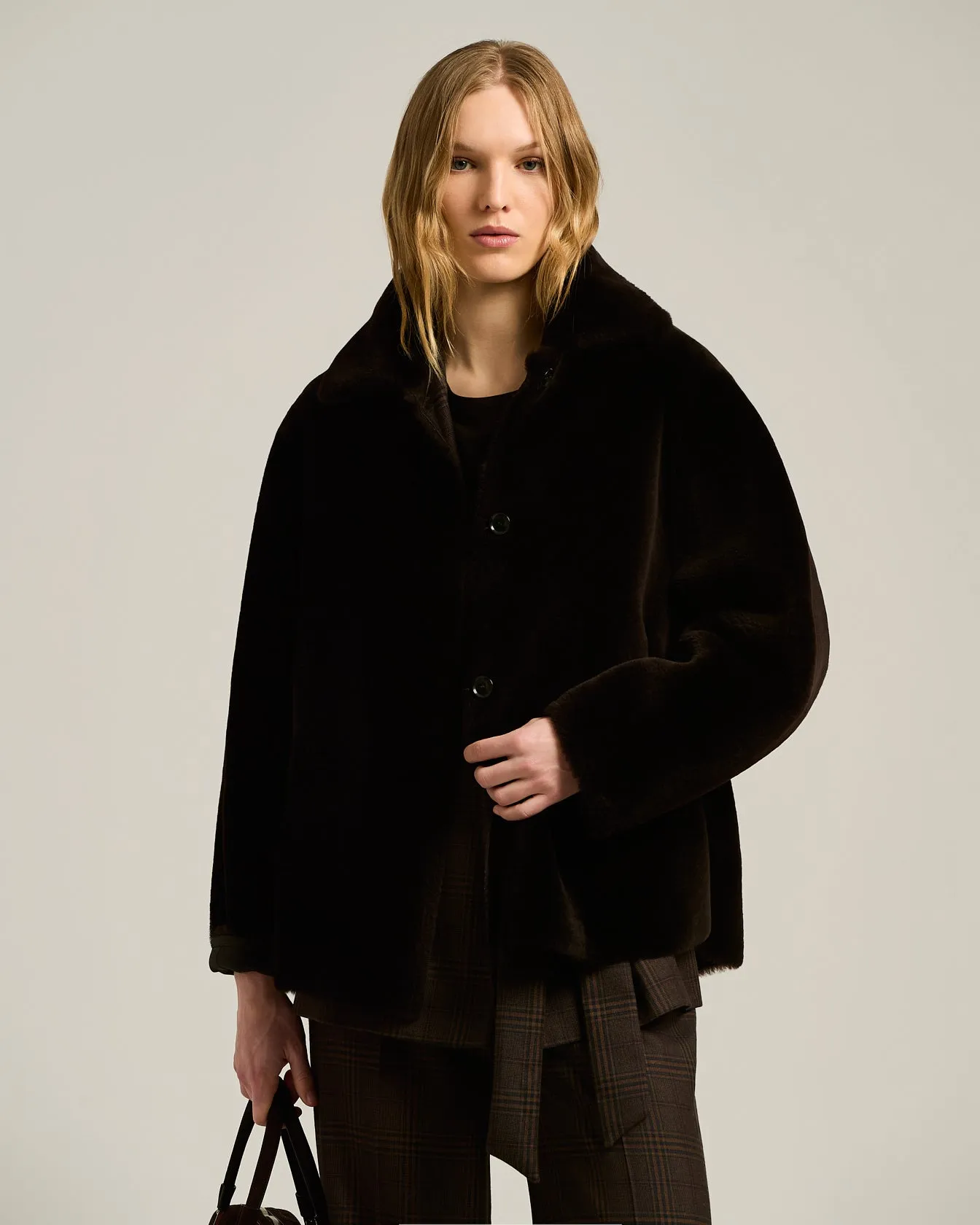 DARK BROWN REVERSIBLE SHEARLING SHORT JACKET sold by Kiton product image thumbnail 2