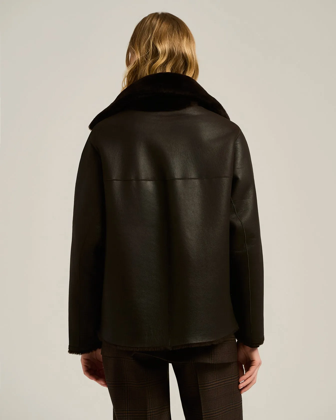 DARK BROWN REVERSIBLE SHEARLING SHORT JACKET sold by Kiton product image thumbnail 5