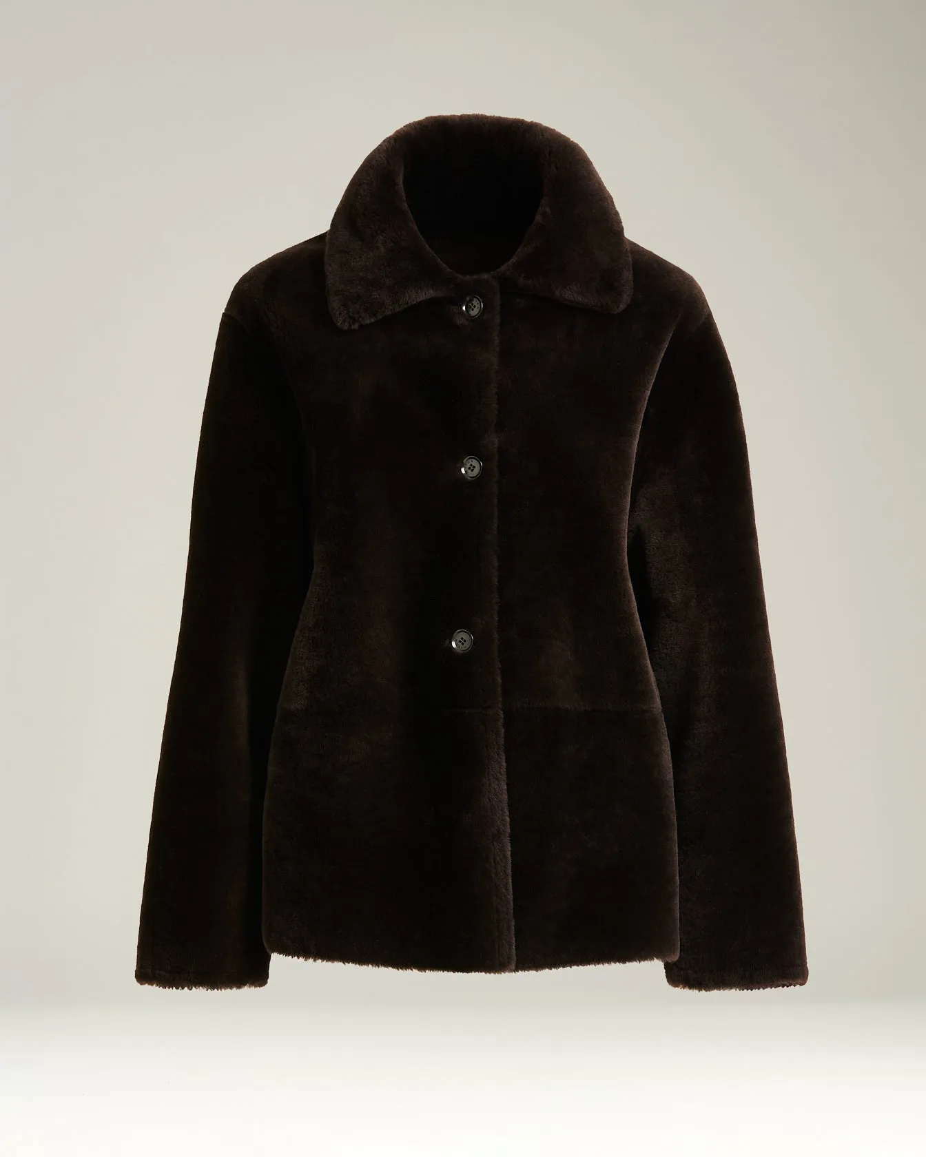 DARK BROWN REVERSIBLE SHEARLING SHORT JACKET sold by Kiton