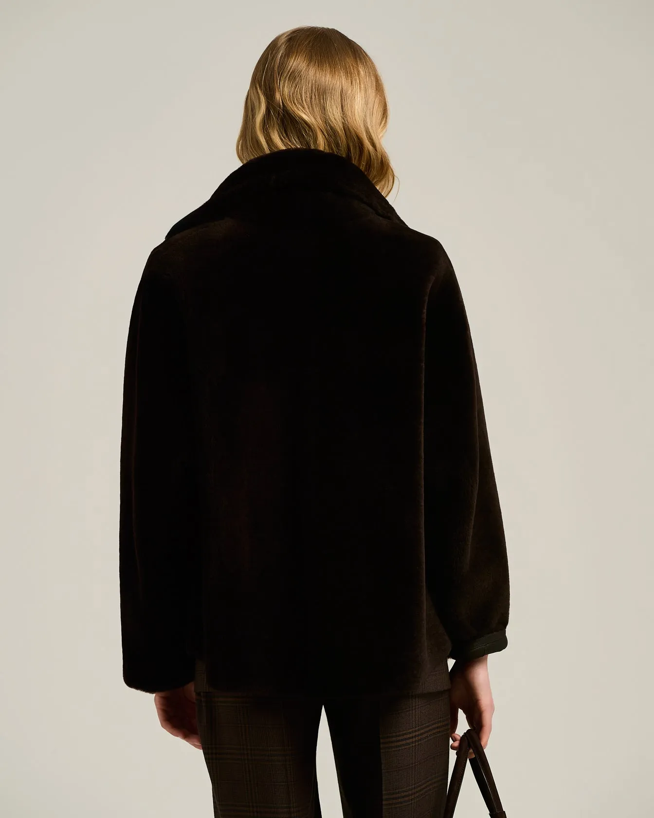 DARK BROWN REVERSIBLE SHEARLING SHORT JACKET sold by Kiton product image thumbnail 4