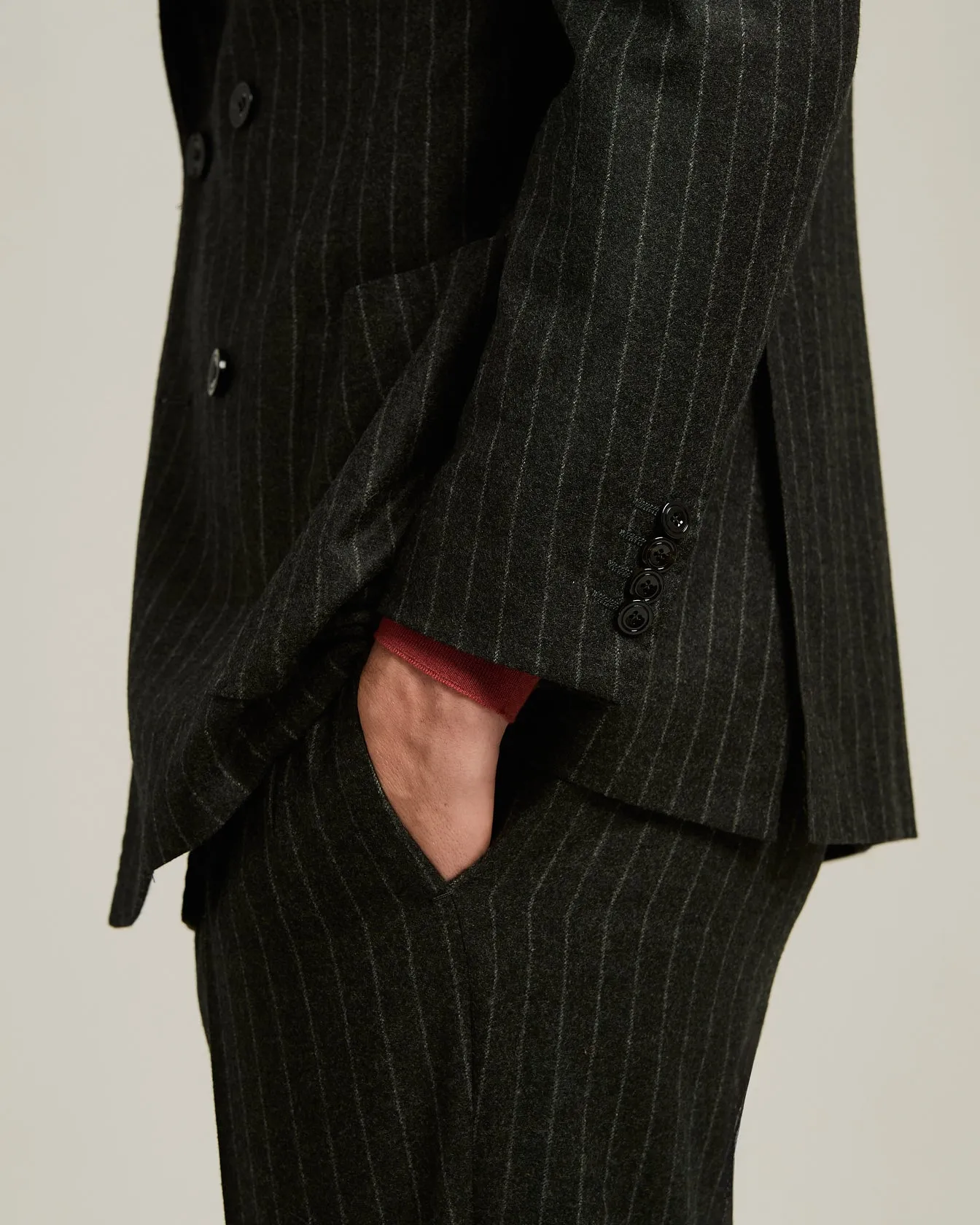 DOUBLE-BREASTED PINSTRIPE SUIT IN GREY WOOL AND CASHMERE sold by Kiton product image thumbnail 4