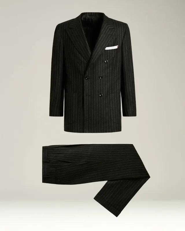 DOUBLE-BREASTED PINSTRIPE SUIT IN GREY WOOL AND CASHMERE sold by Kiton