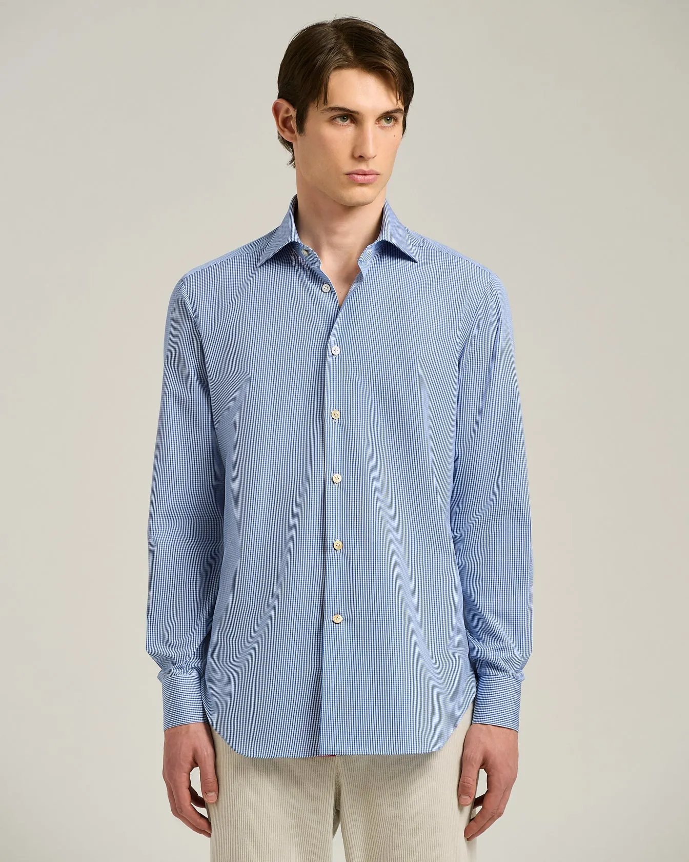 FORMAL' REGULAR FIT SHIRT IN LIGHT BLUE CHECKED COTTON sold by Kiton product image thumbnail 2