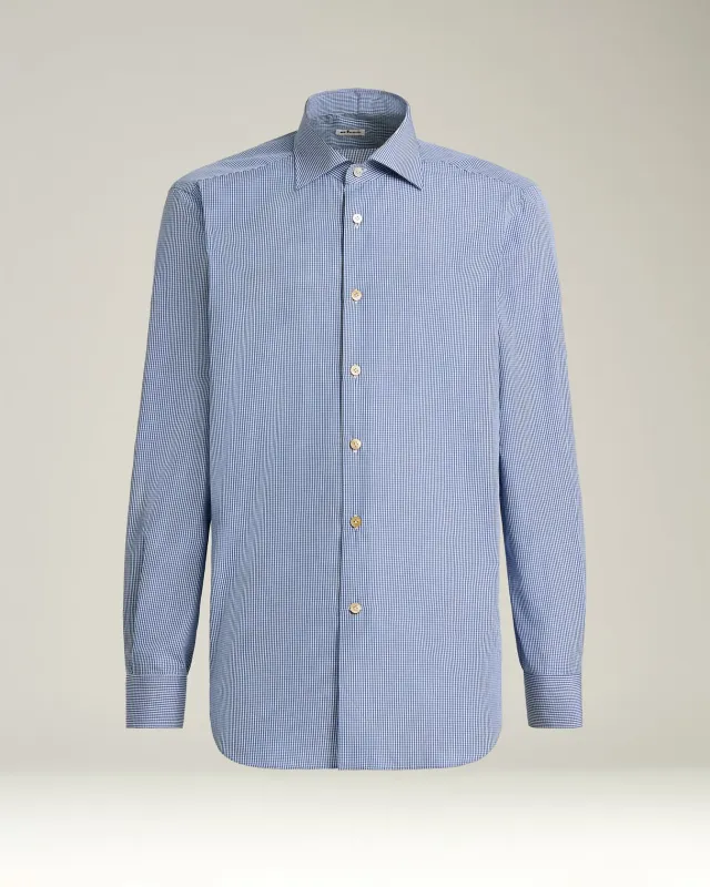 FORMAL' REGULAR FIT SHIRT IN LIGHT BLUE CHECKED COTTON sold by Kiton