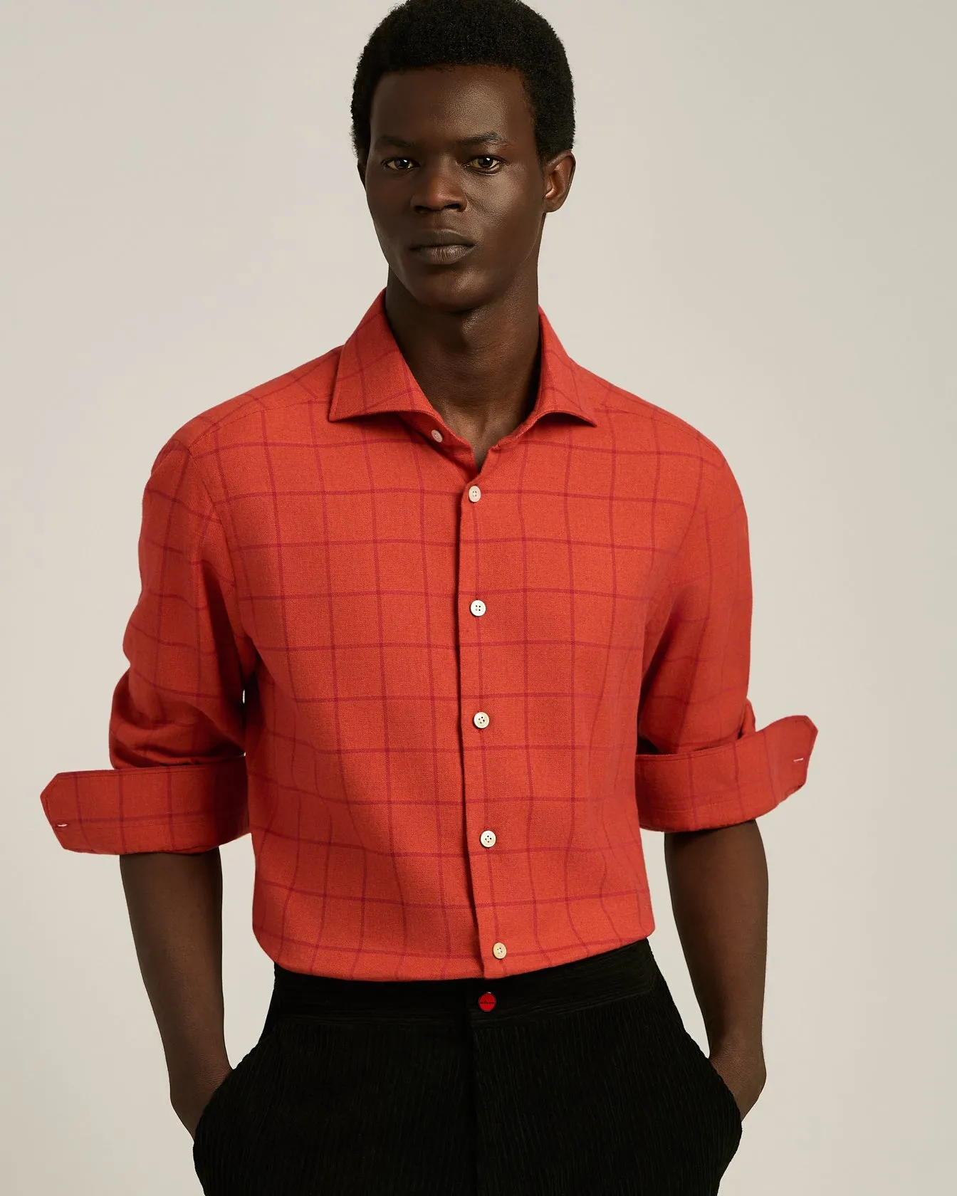 RED PLAID SHIRT IN COTTON FLANNEL sold by Kiton product image thumbnail 4