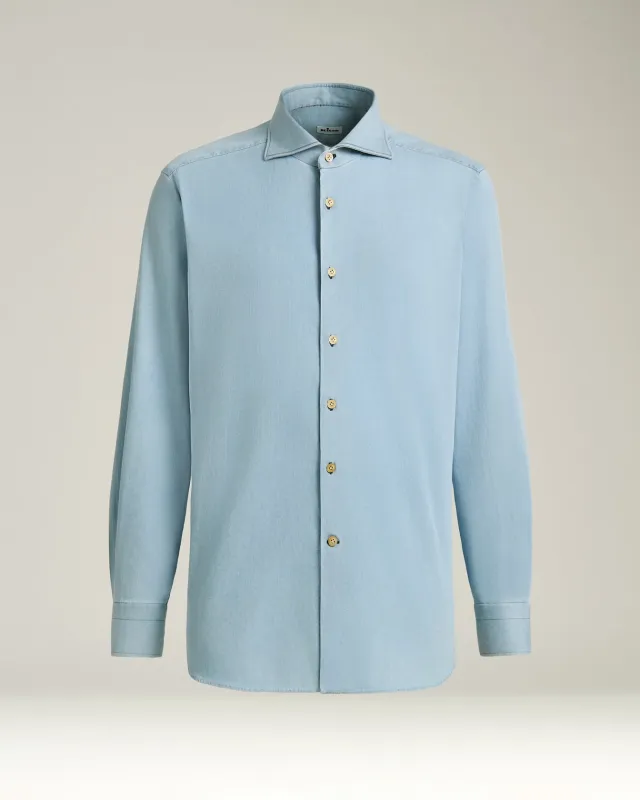 CASUAL LIGHT BLUE DENIM SHIRT WITH SPREAD COLLAR sold by Kiton