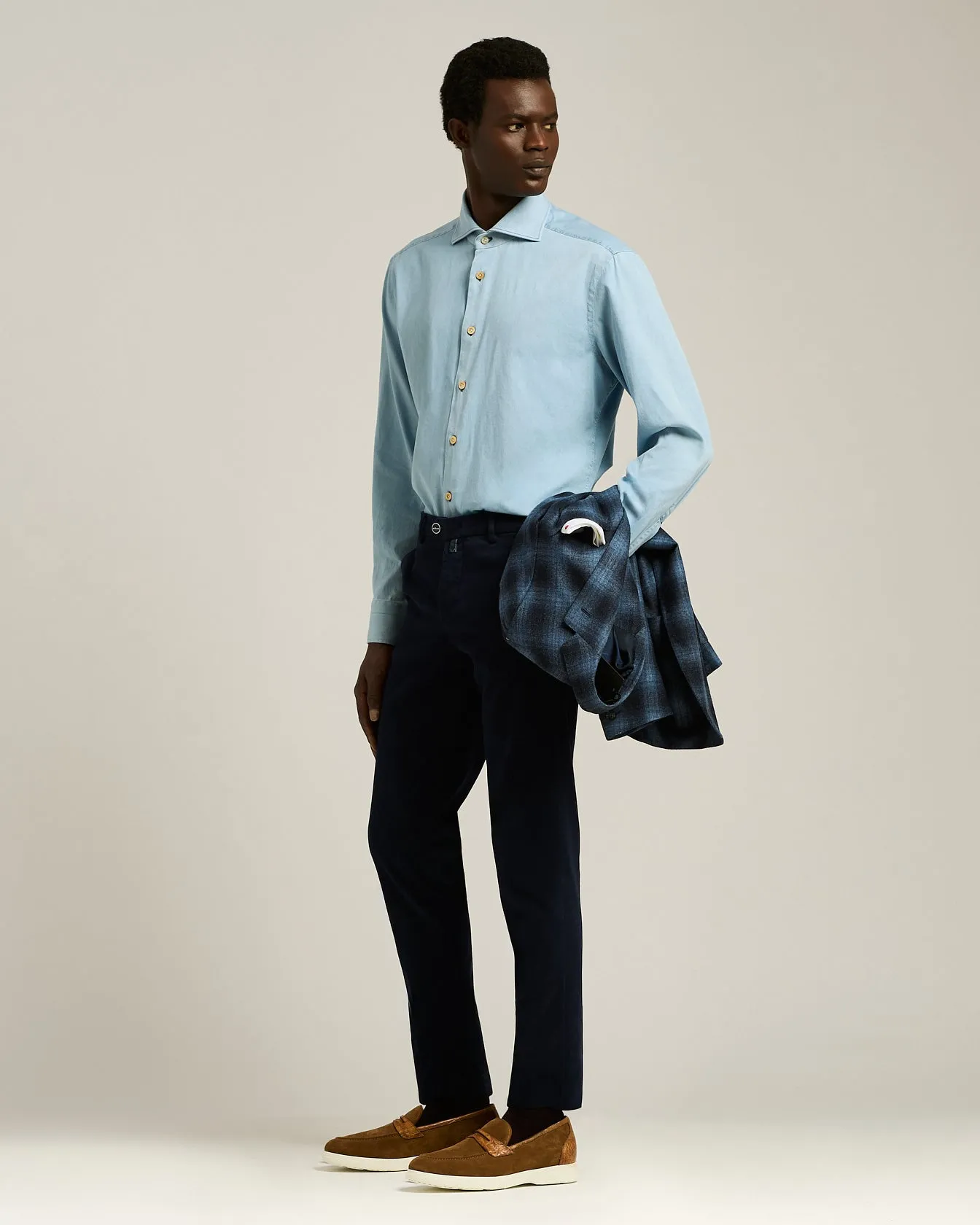 CASUAL LIGHT BLUE DENIM SHIRT WITH SPREAD COLLAR sold by Kiton product image thumbnail 5