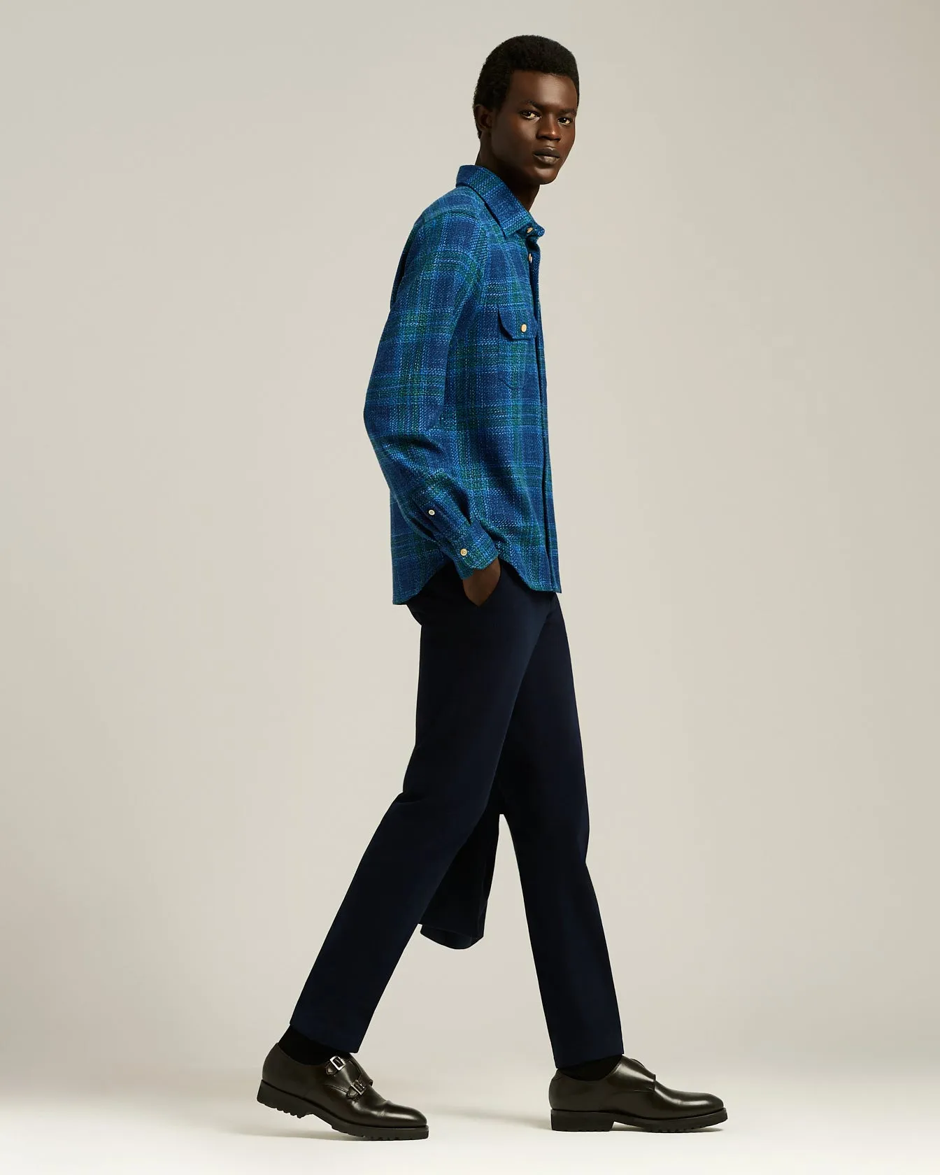 HANDMADE TARTAN OVERSHIRT IN BLUE WOOL BLEND sold by Kiton product image thumbnail 5