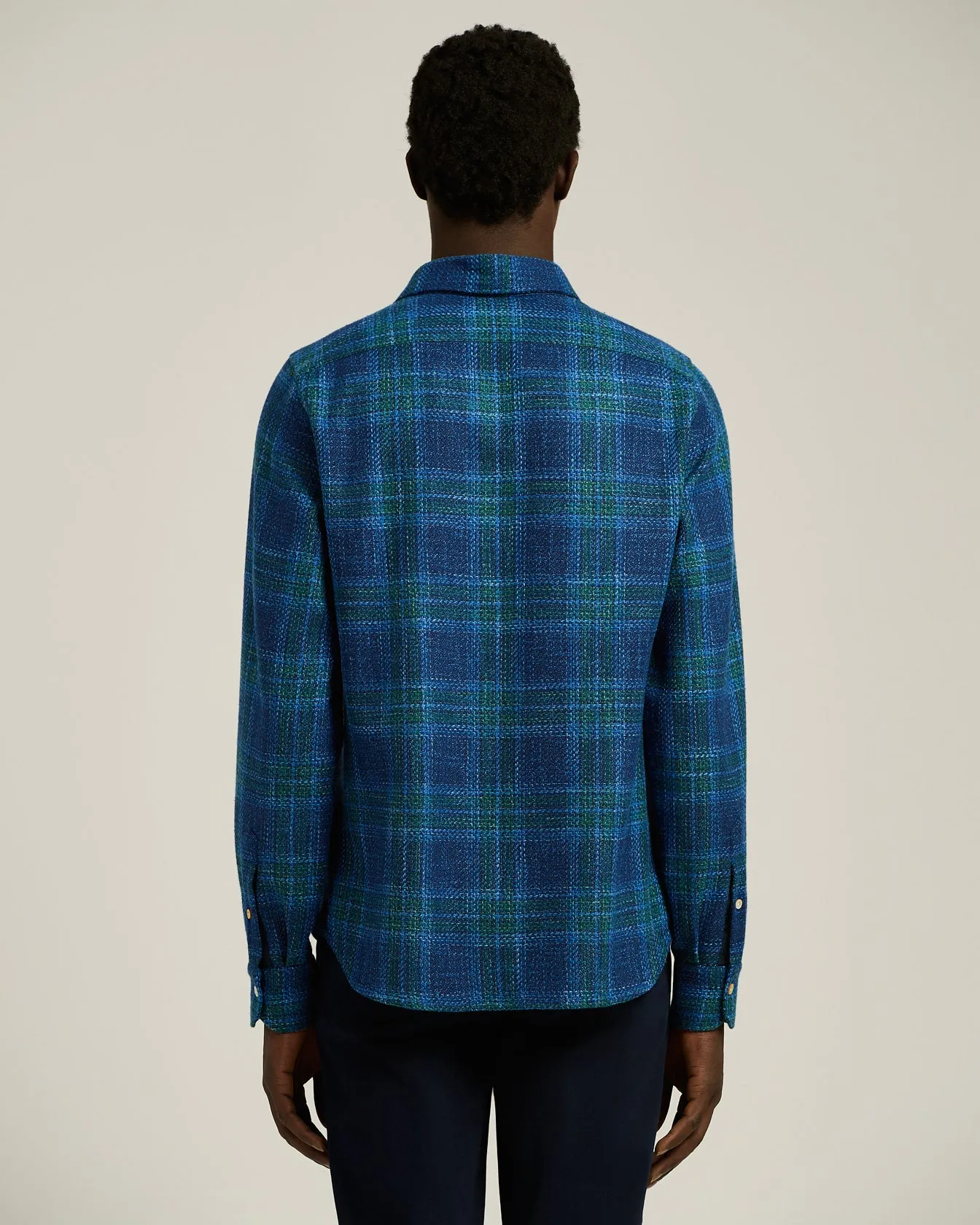 HANDMADE TARTAN OVERSHIRT IN BLUE WOOL BLEND sold by Kiton product image thumbnail 3