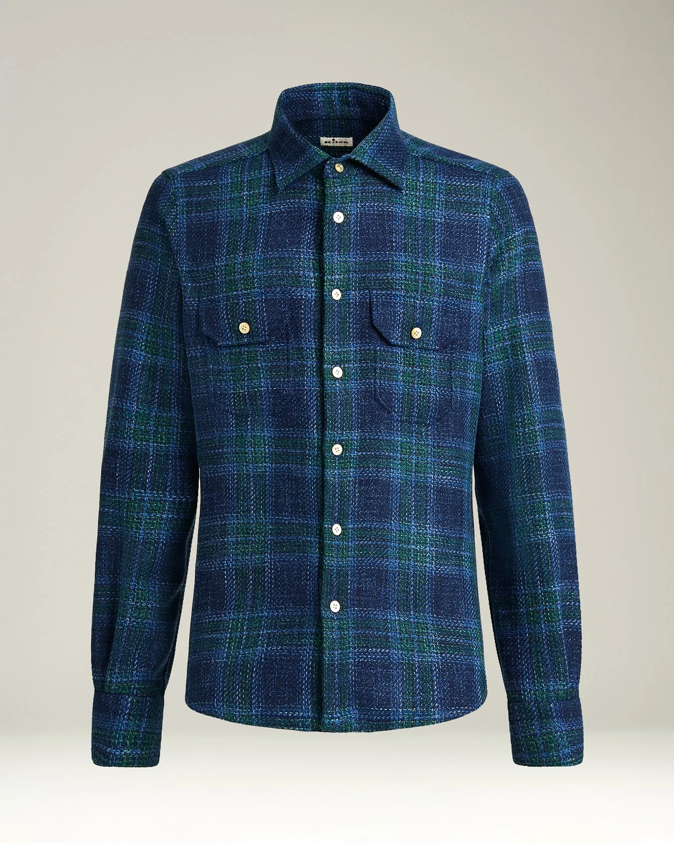 HANDMADE TARTAN OVERSHIRT IN BLUE WOOL BLEND sold by Kiton