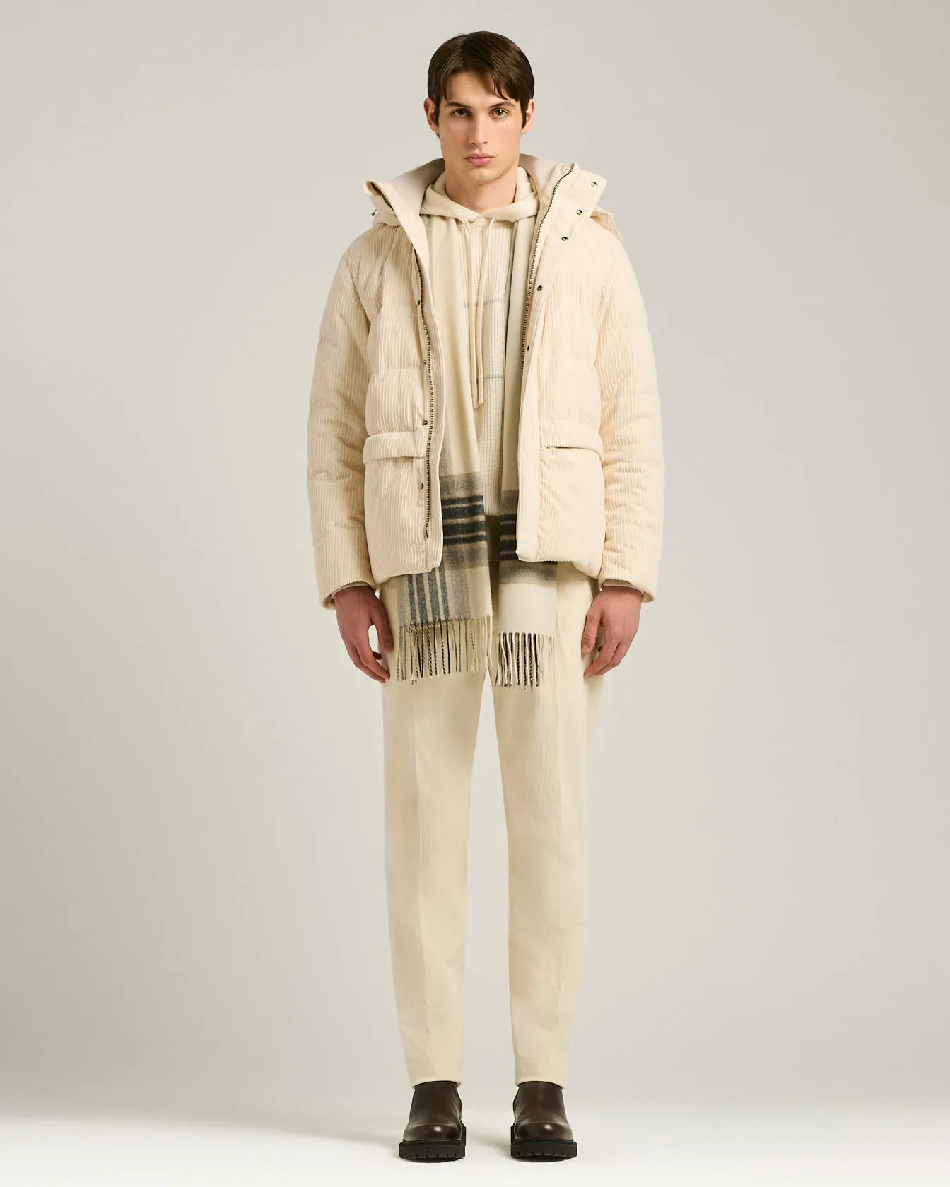 WHITE RIBBED PURE CASHMERE HOODIE sold by Kiton product image thumbnail 5