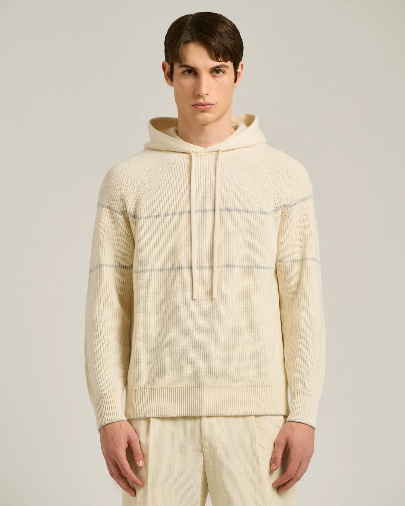 WHITE RIBBED PURE CASHMERE HOODIE sold by Kiton product image thumbnail 2