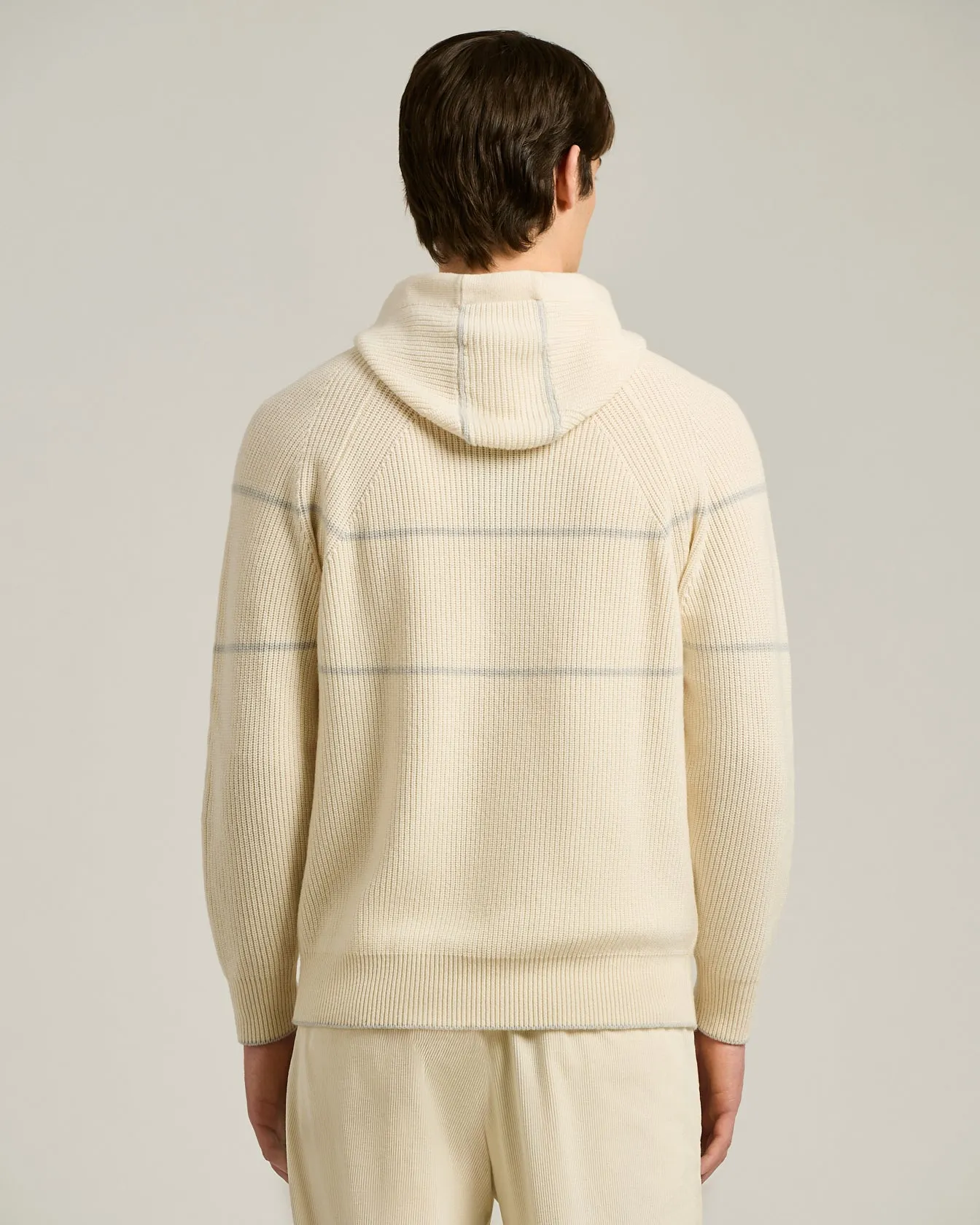 WHITE RIBBED PURE CASHMERE HOODIE sold by Kiton product image thumbnail 3