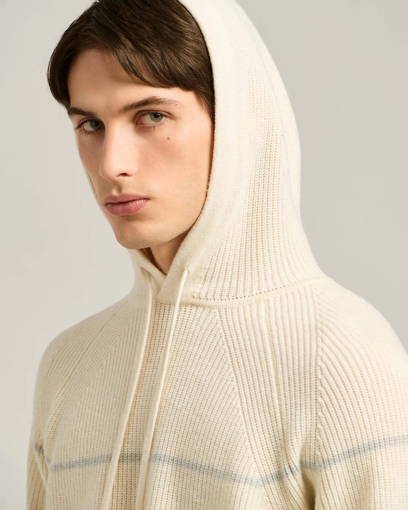 WHITE RIBBED PURE CASHMERE HOODIE sold by Kiton product image thumbnail 4