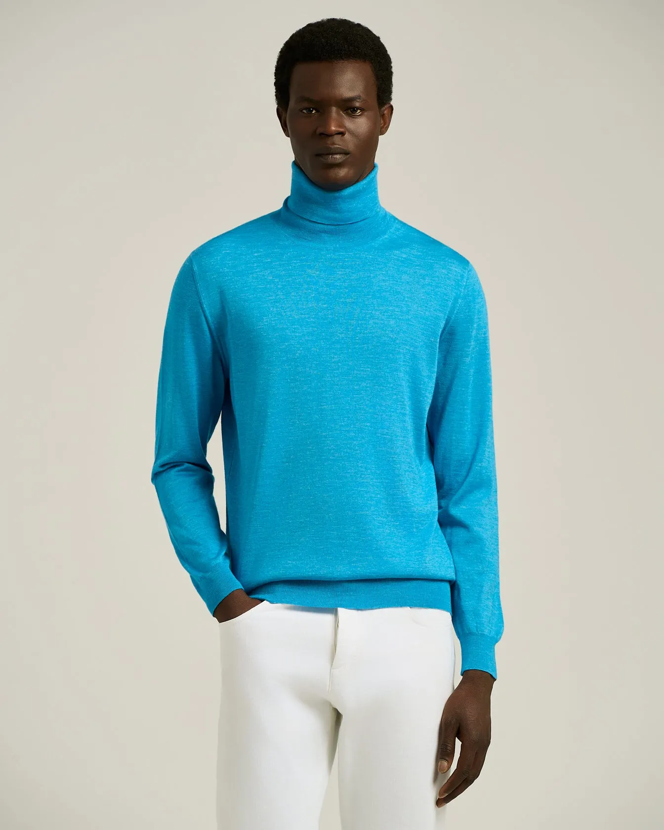 SKY BLUE SILK AND “DIAMANTE BLU” WOOL TURTLENECK sold by Kiton product image thumbnail 2