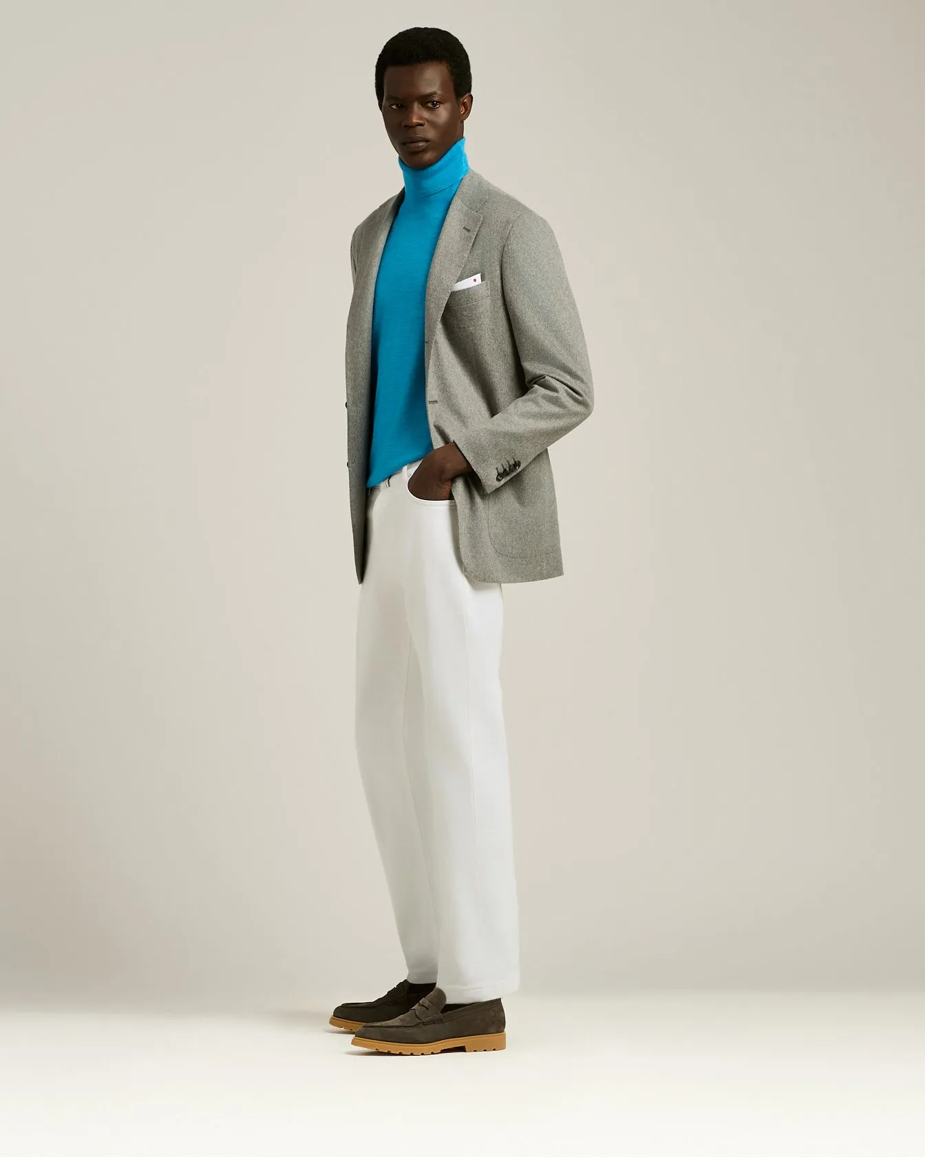 SKY BLUE SILK AND “DIAMANTE BLU” WOOL TURTLENECK sold by Kiton product image thumbnail 5