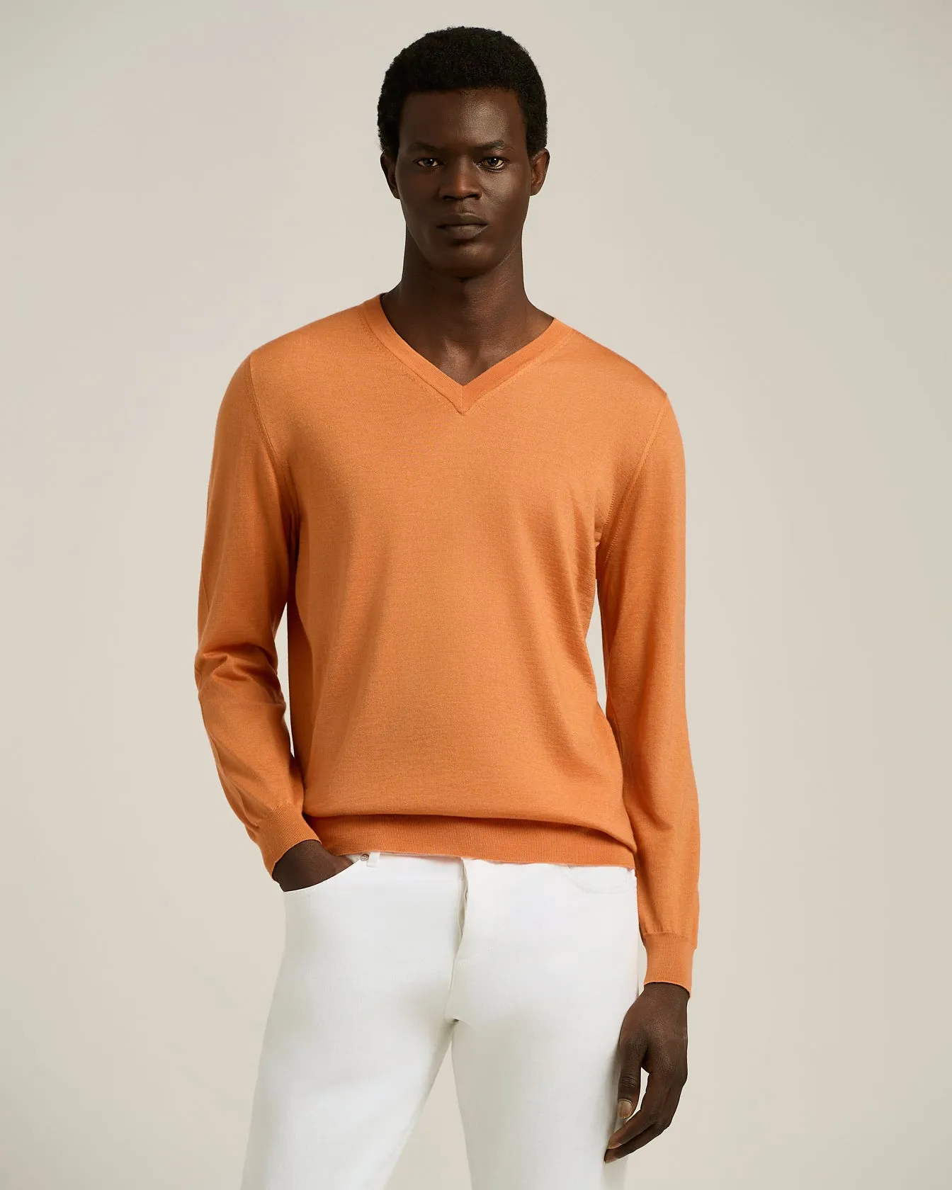 MANGO ORANGE V-NECK SWEATER IN CASHMERE AND SILK sold by Kiton product image thumbnail 2