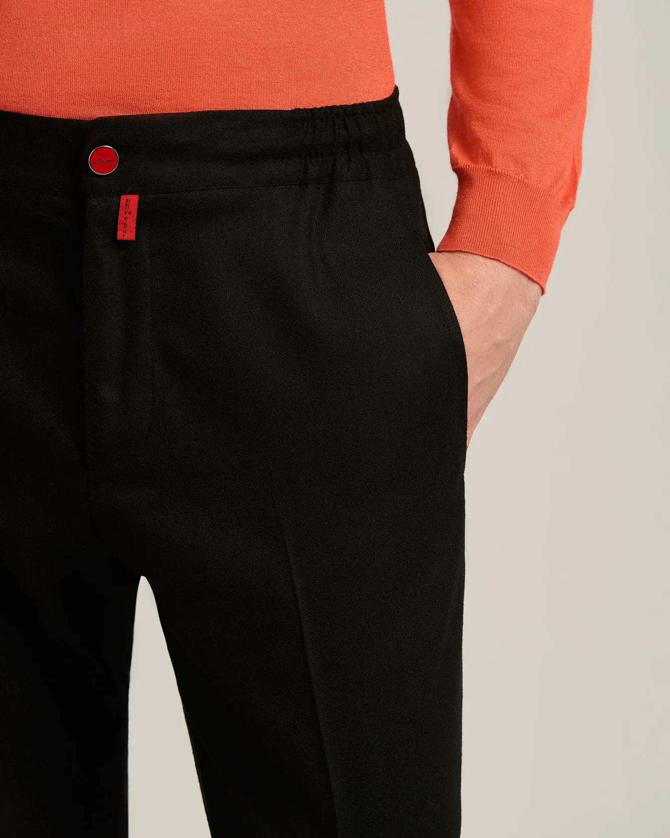 BLACK WOOL COMFORT TROUSERS WITH ELASTIC WAISTBAND sold by Kiton product image thumbnail 4