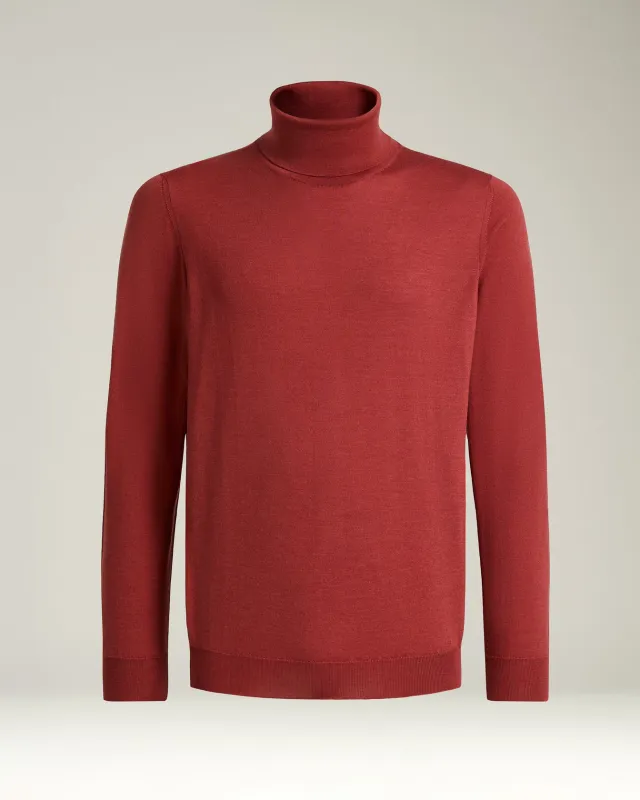TERRACOTTA CASHMERE AND SILK PLAIN-KNIT TURTLENECK sold by Kiton