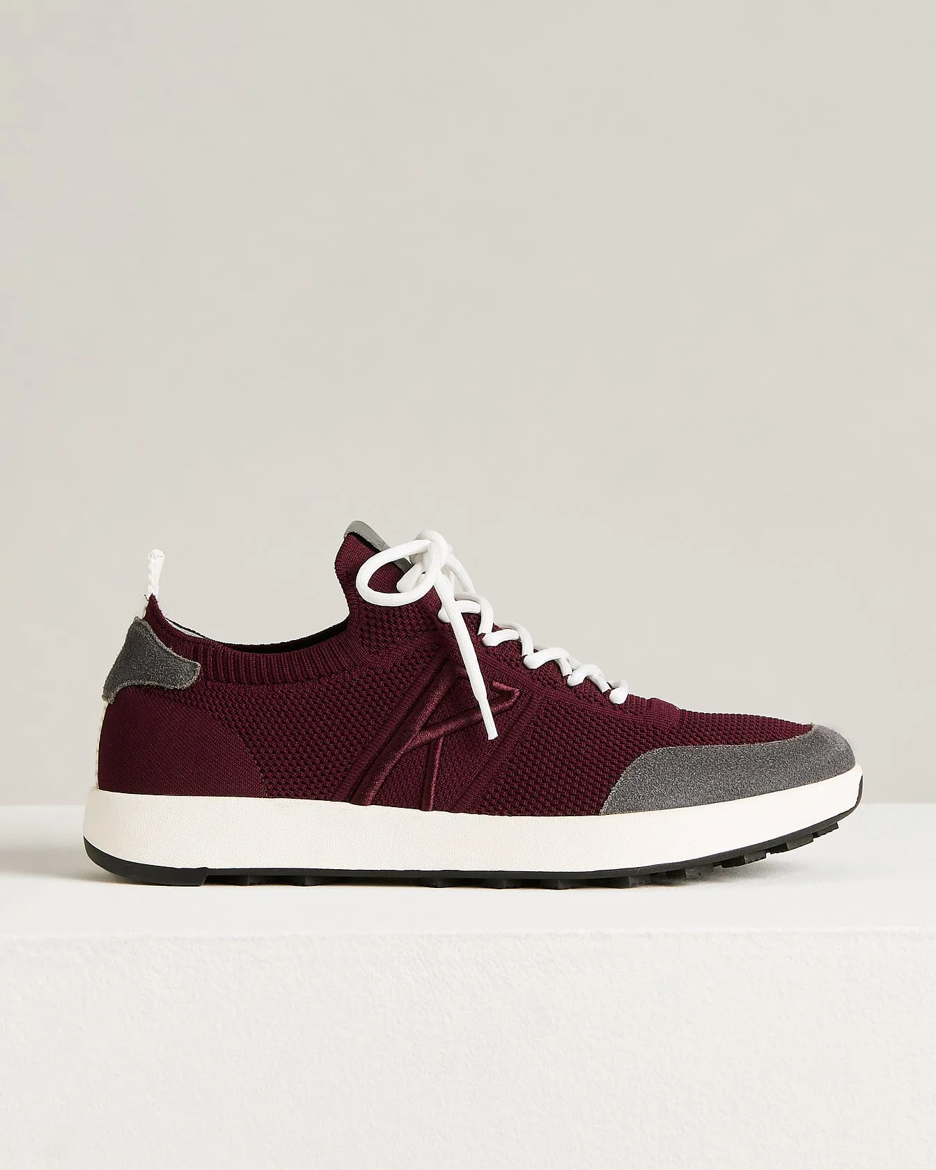 BORDEAUX COTTON-KNIT SNEAKERS WITH CALFSKIN SUEDE sold by Kiton