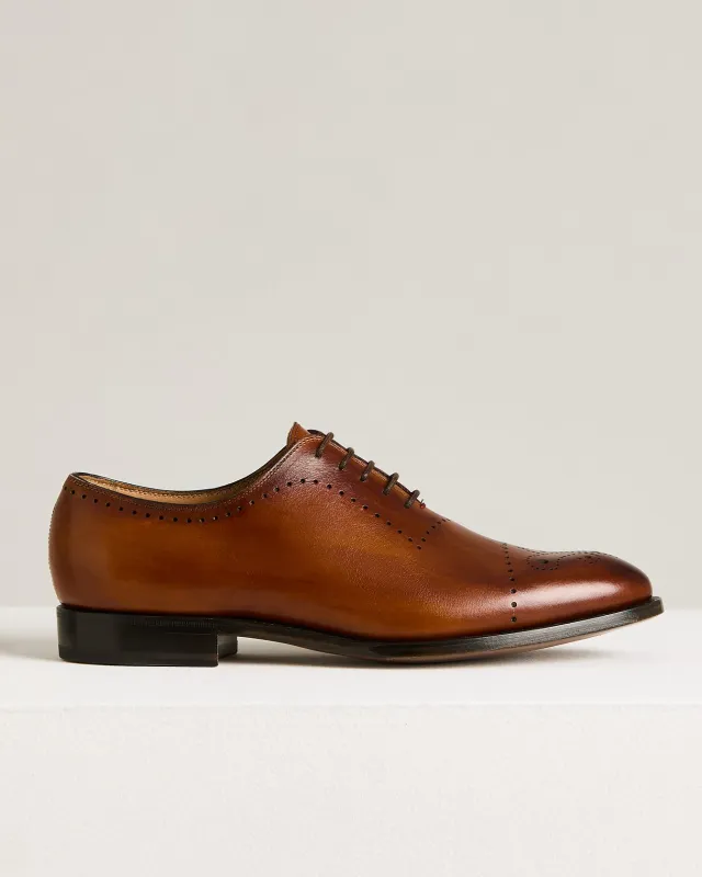 “CARAVAGGIO” WHOLECUT OXFORD SHOES IN ANTIQUED CALFSKIN sold by Kiton