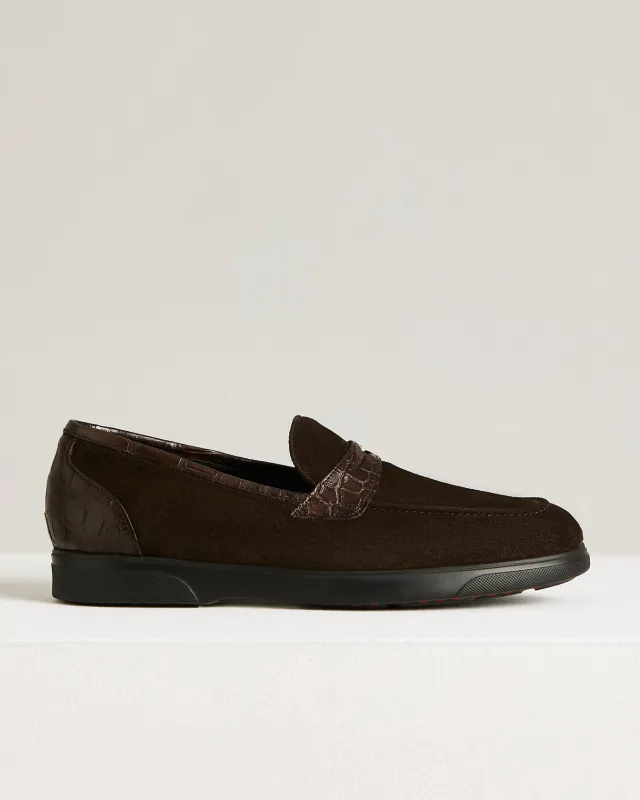 BROWN SUEDE CALFSKIN LOAFERS WITH CROCODILE INSERTS sold by Kiton