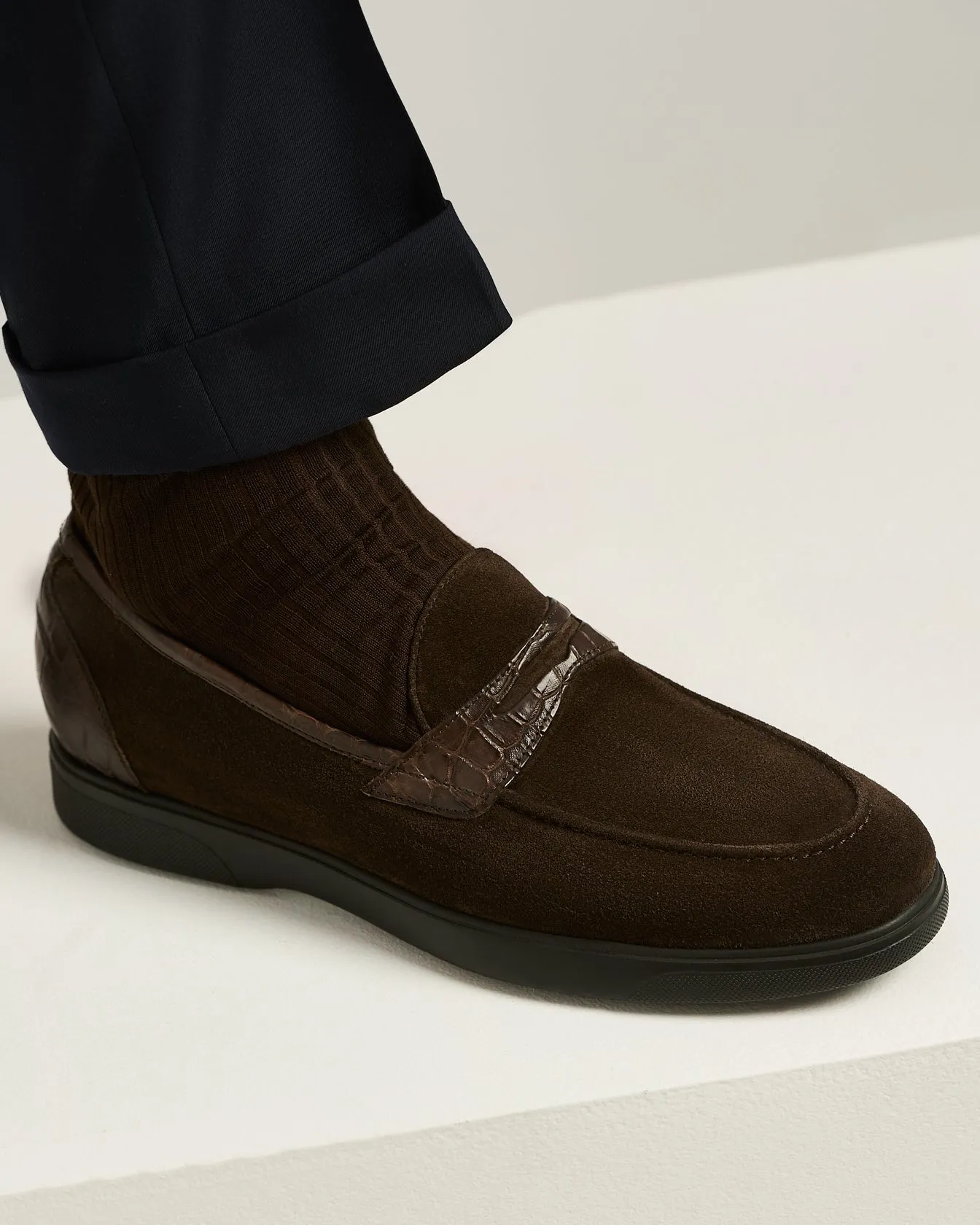 BROWN SUEDE CALFSKIN LOAFERS WITH CROCODILE INSERTS sold by Kiton product image thumbnail 3